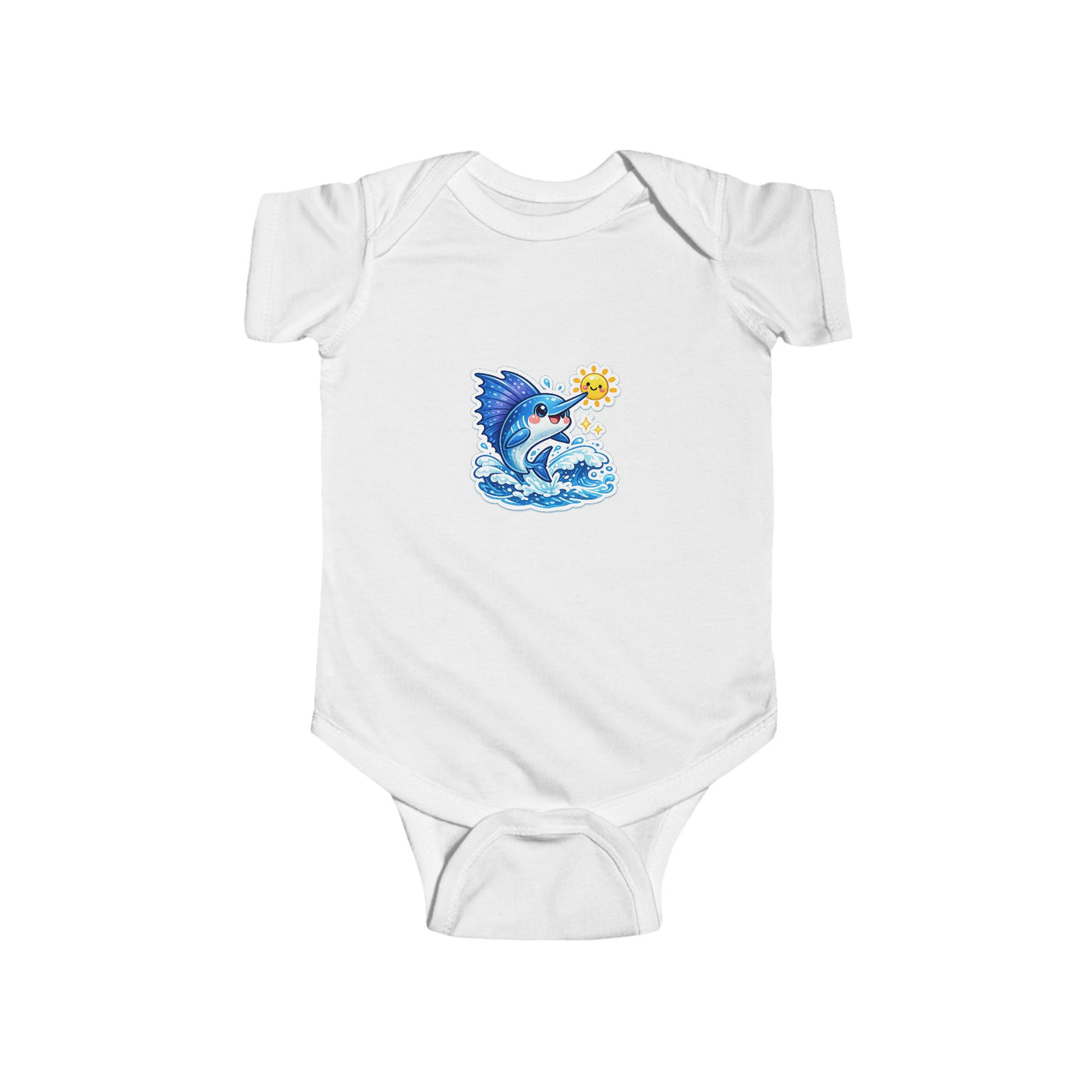 Infant Bodysuit — Cute Surfing Shark with Sun Baby Onesie
