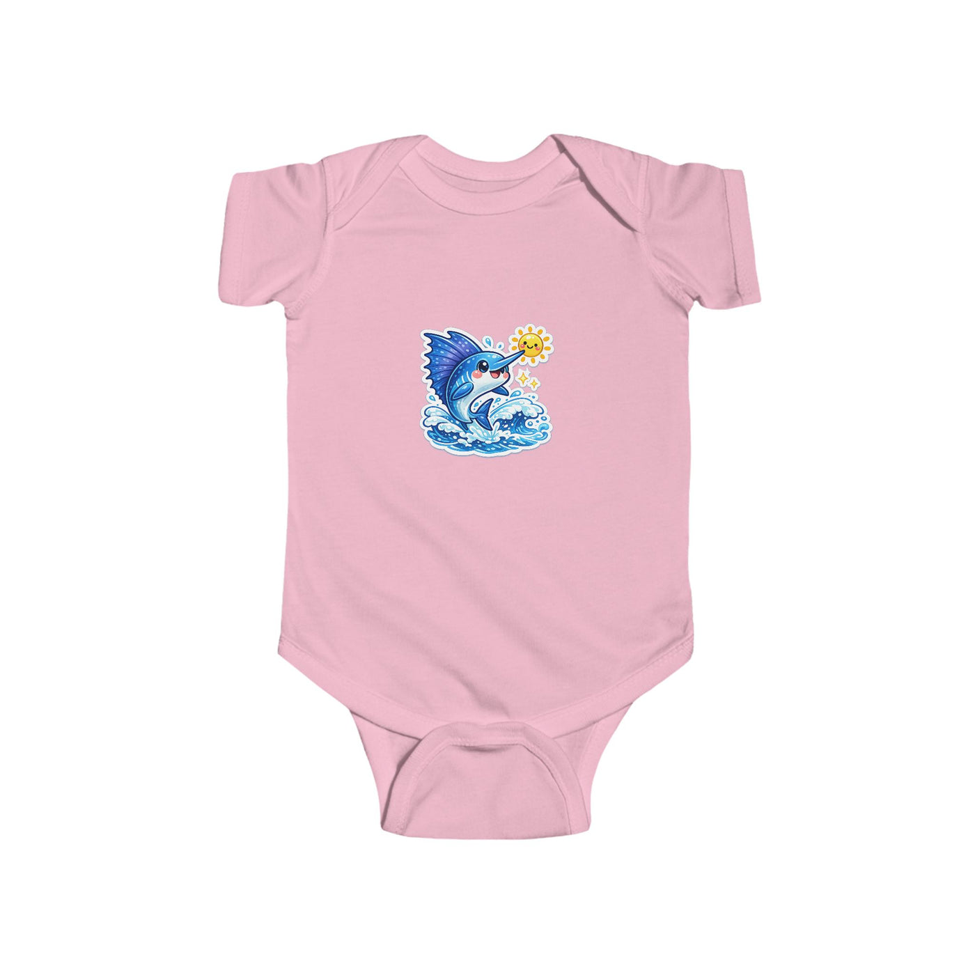 Infant Bodysuit — Cute Surfing Shark with Sun Baby Onesie