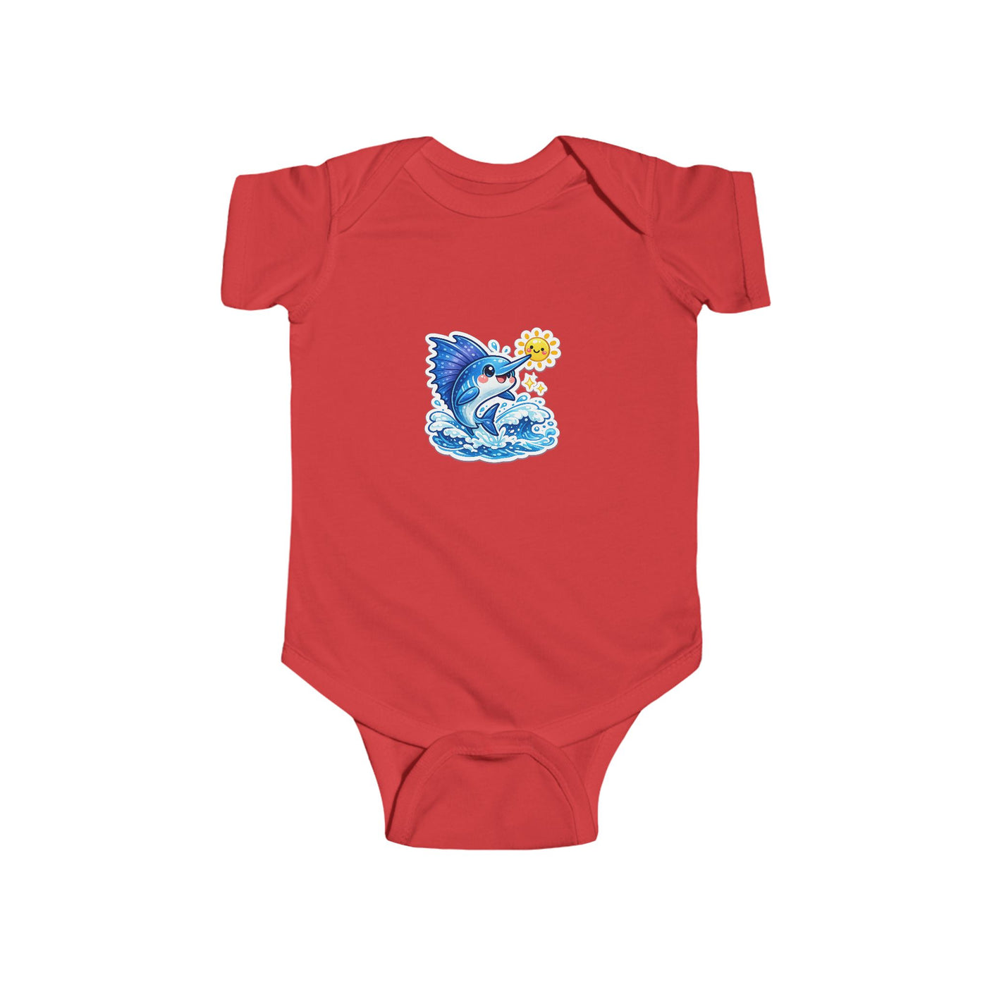 Infant Bodysuit — Cute Surfing Shark with Sun Baby Onesie