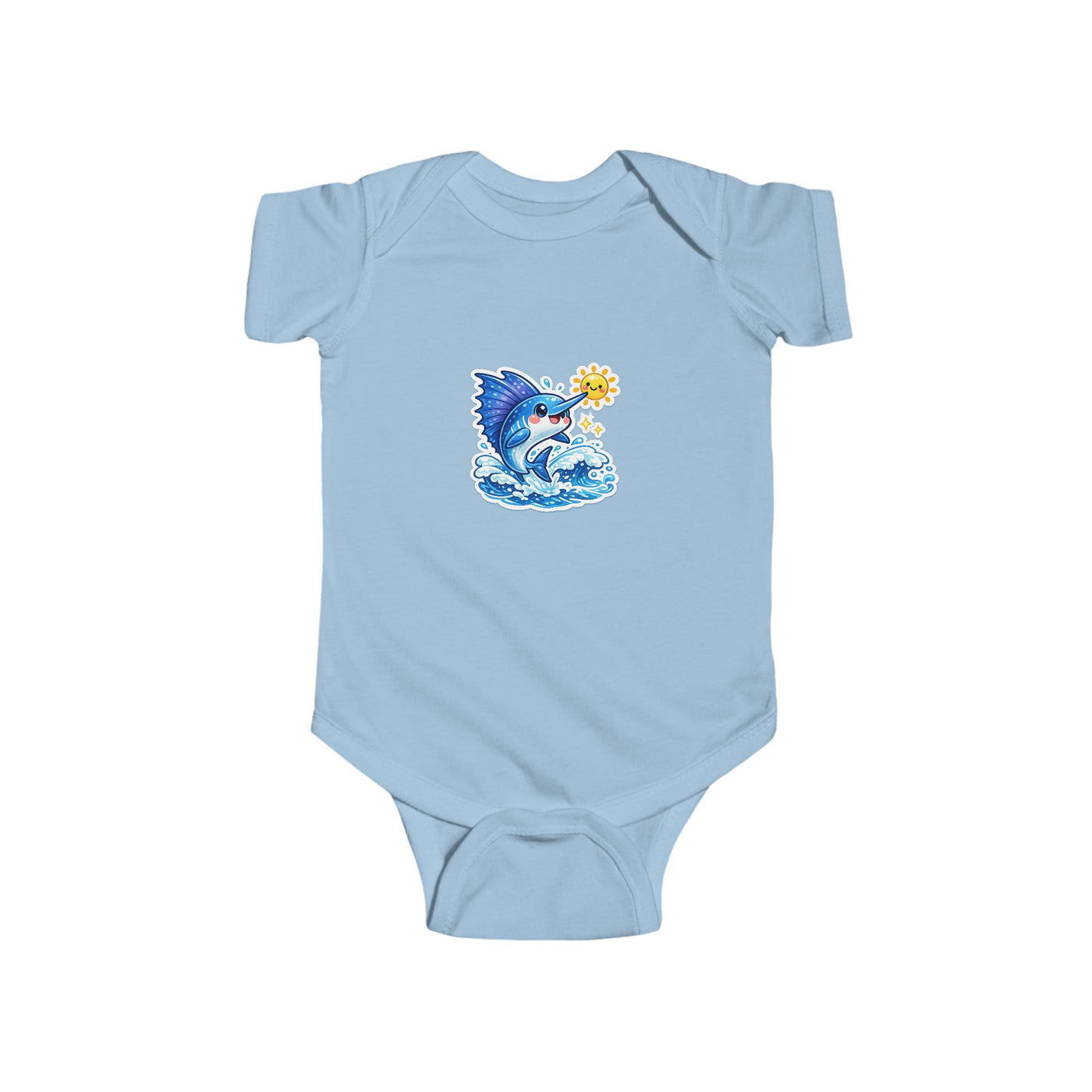 Infant Bodysuit — Cute Surfing Shark with Sun Baby Onesie