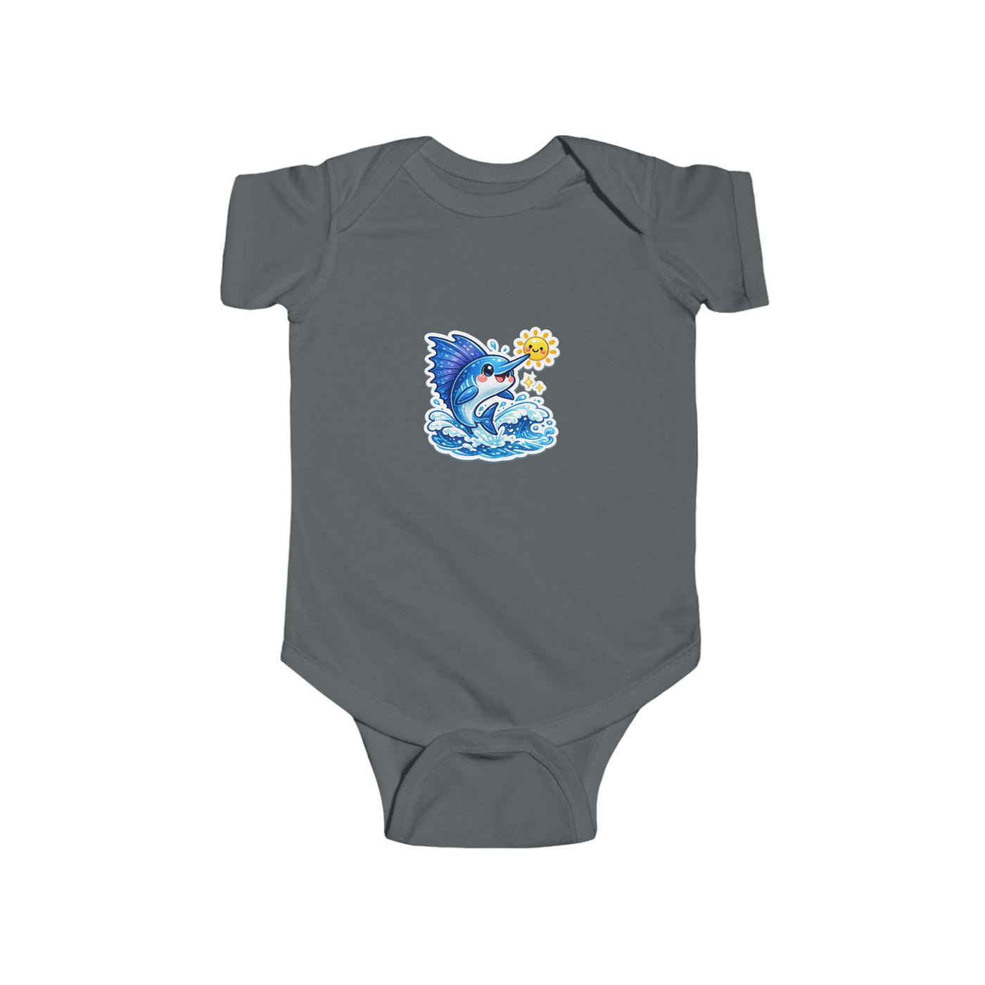 Infant Bodysuit — Cute Surfing Shark with Sun Baby Onesie