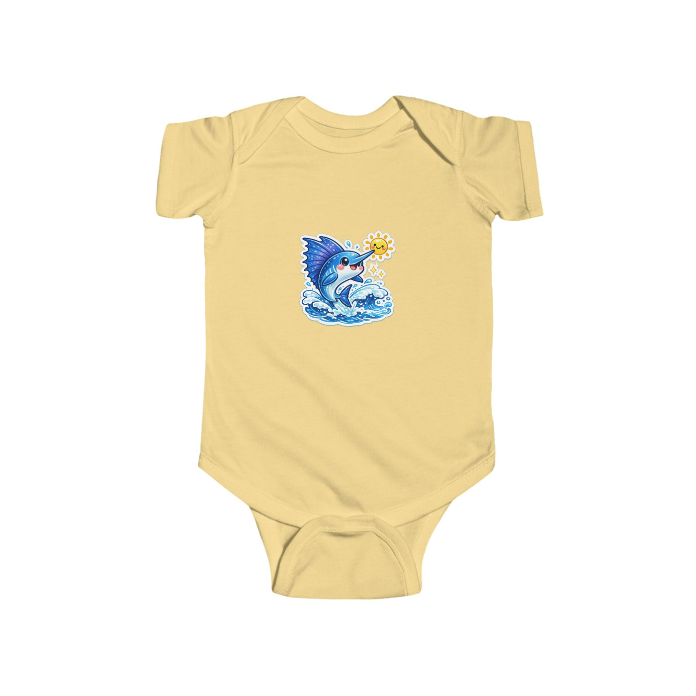 Infant Bodysuit — Cute Surfing Shark with Sun Baby Onesie