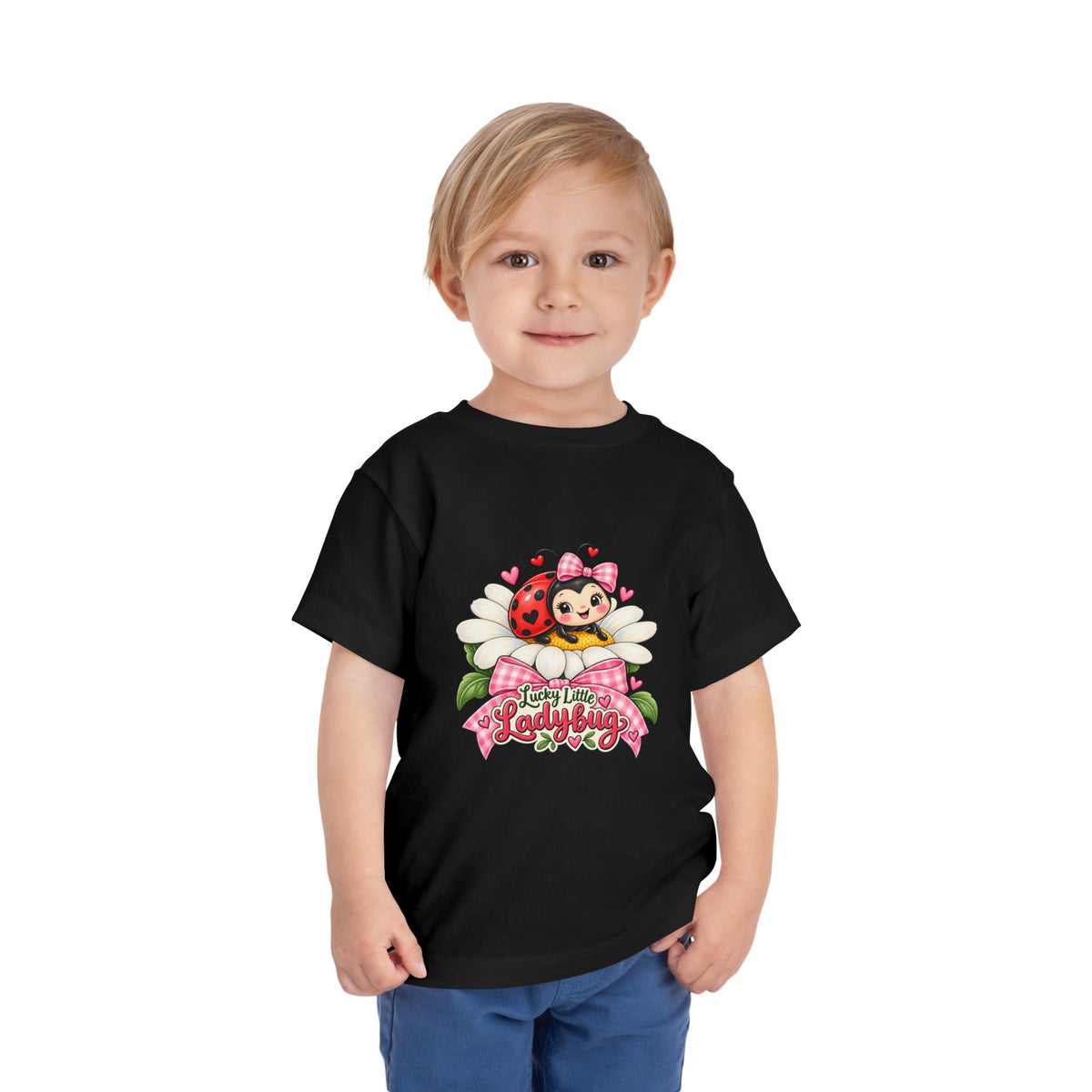 Cute Ladybug Toddler Tee — "Lucky Little Ladybug" Floral Graphic