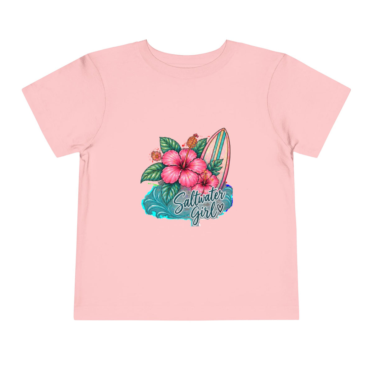 Toddler Tee — "Saltwater Girl" Surf & Hibiscus Beach Graphic