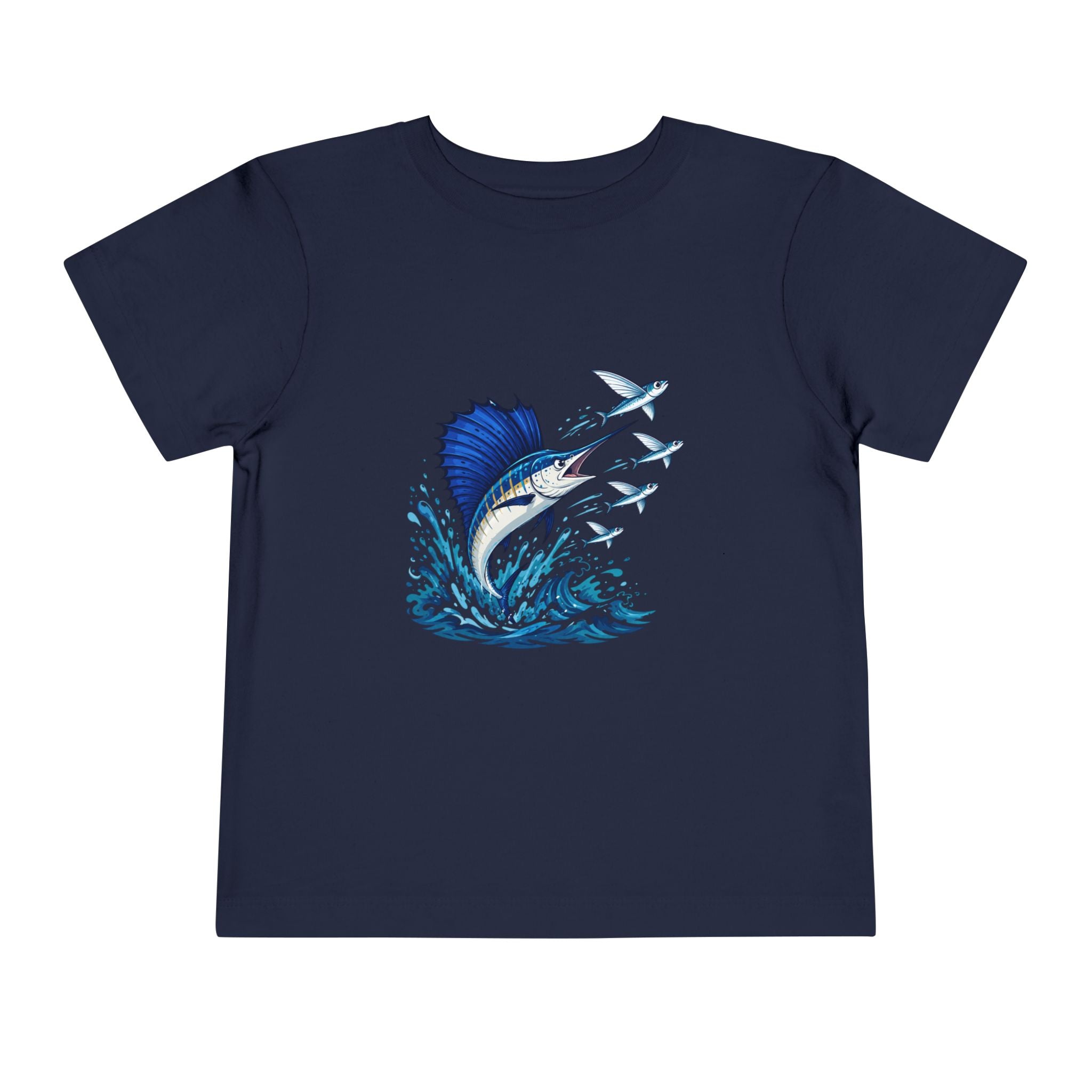 Toddler Tee — Blue Sailfish & Flying Fish Ocean Graphic