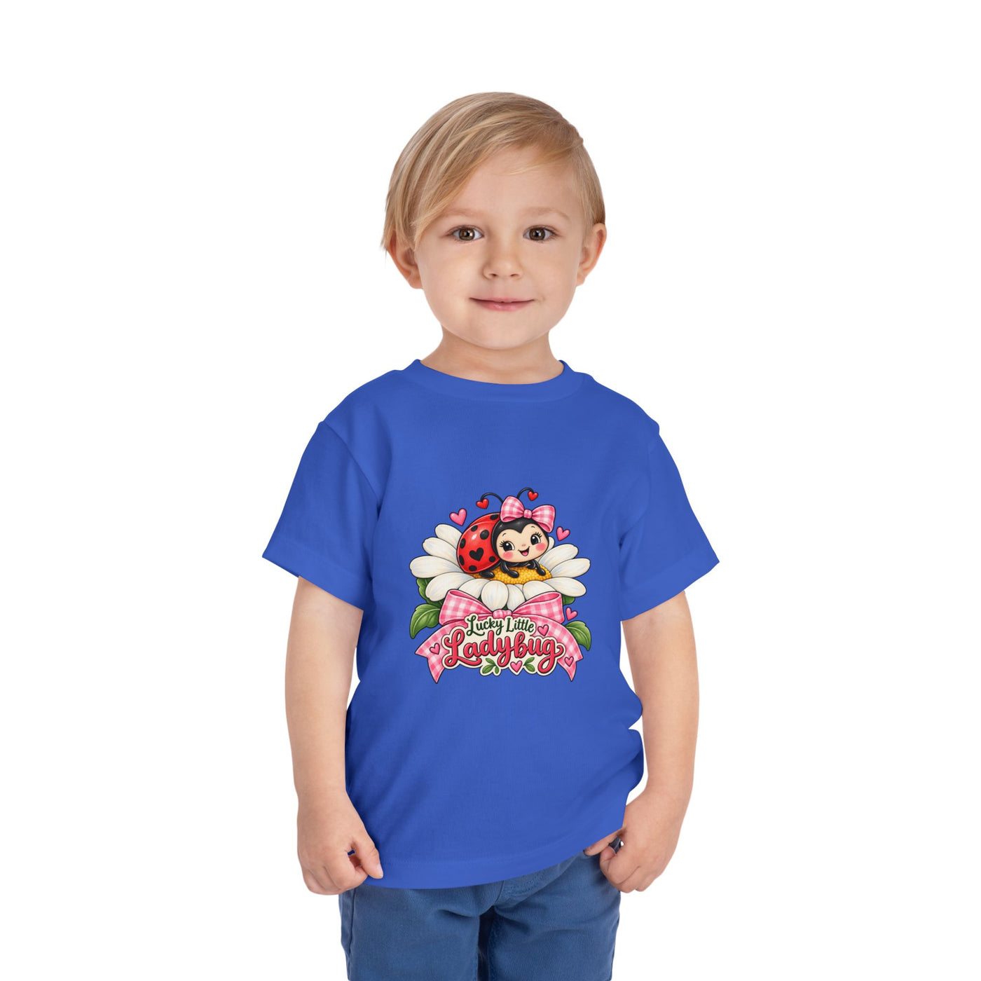 Cute Ladybug Toddler Tee — "Lucky Little Ladybug" Floral Graphic