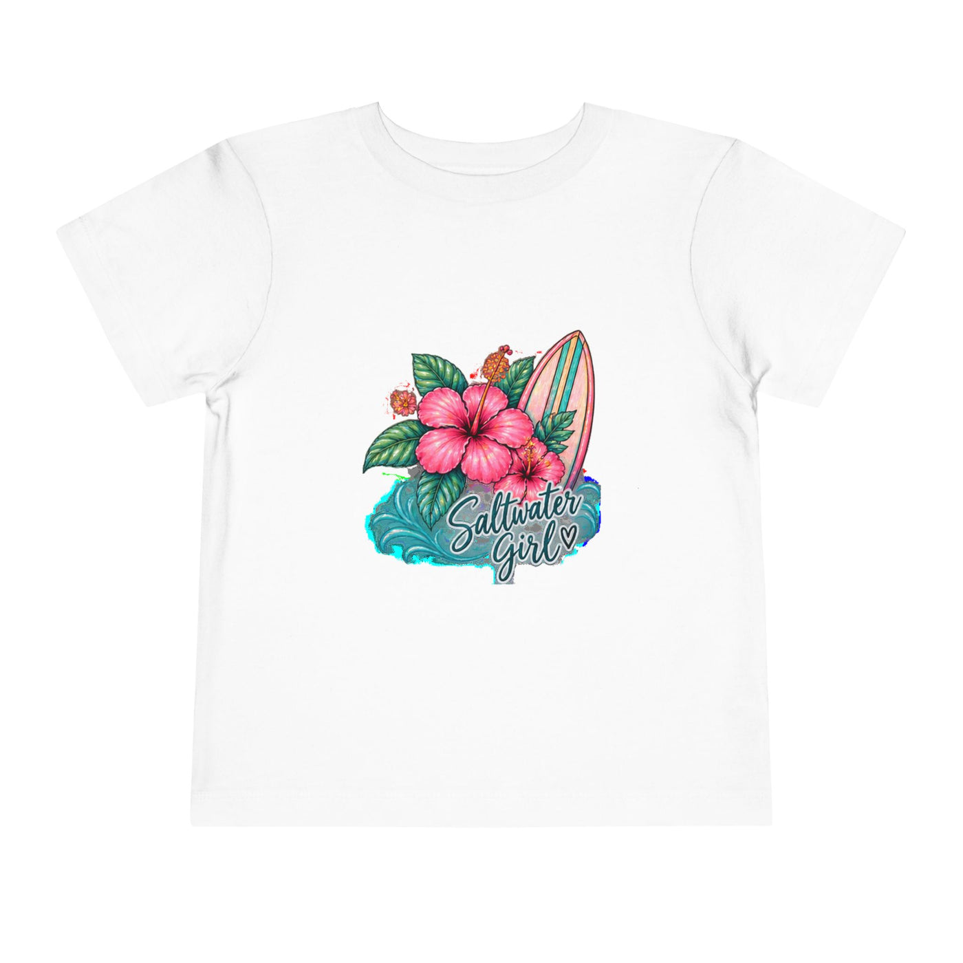Toddler Tee — "Saltwater Girl" Surf & Hibiscus Beach Graphic
