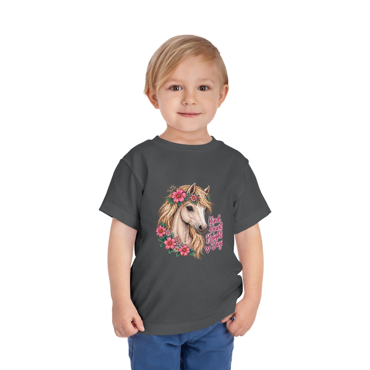 Toddler Tee — Floral Horse "Kind Hearts Bright Days" Cute Pony Shirt