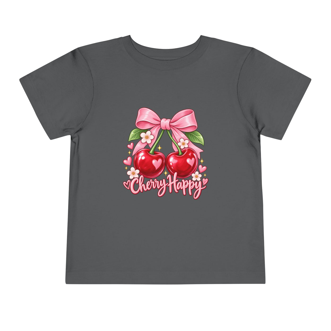 Toddler Cherry Happy Tee — Cute Pink Bow Cherries Kids Shirt
