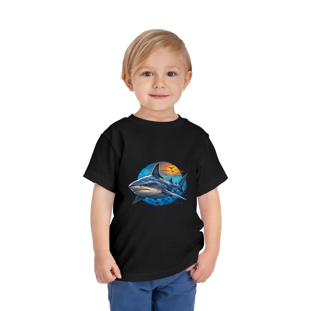 Toddler Tee — 'Front Patch' Surf Shark Graphic Sunset Kids Shirt