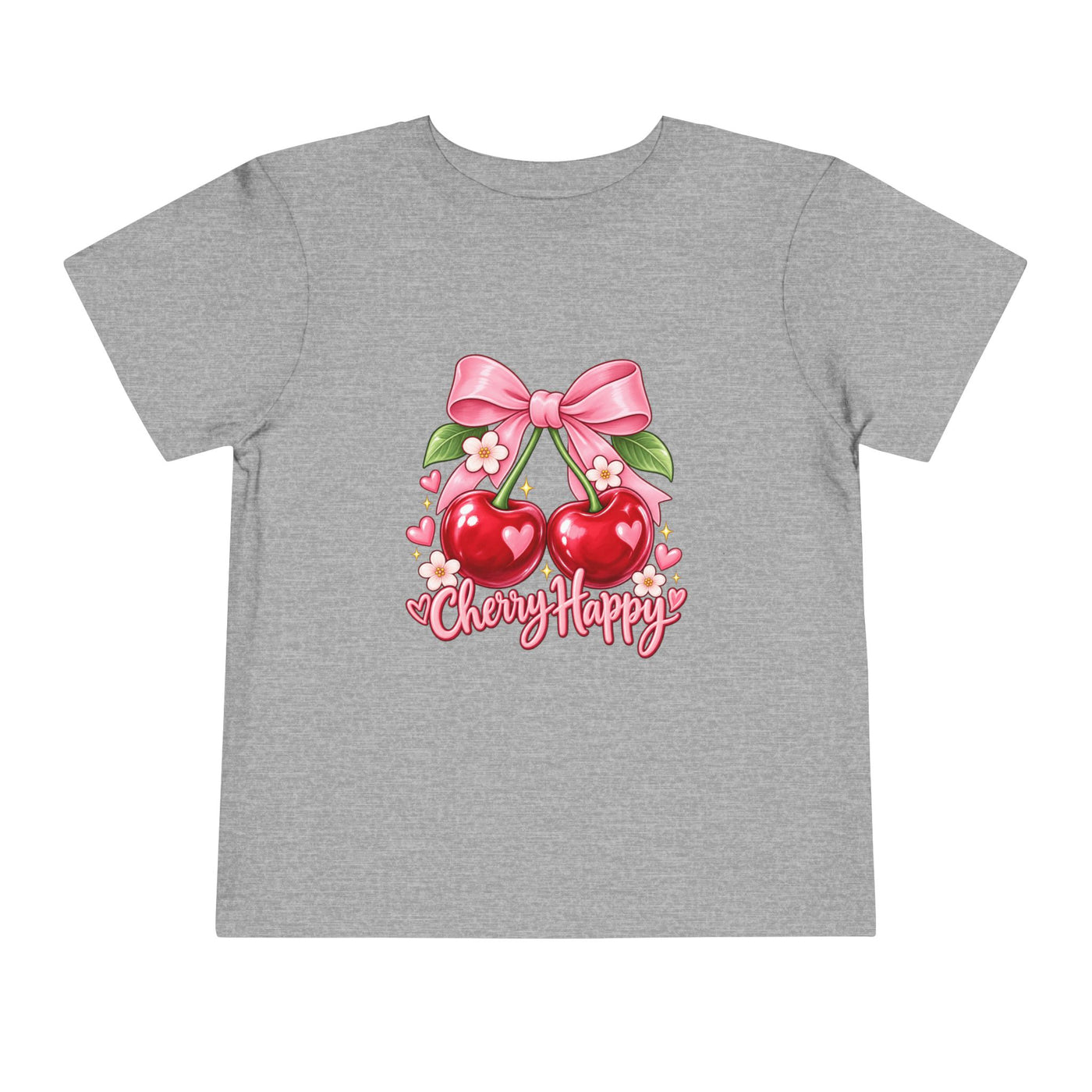 Toddler Cherry Happy Tee — Cute Pink Bow Cherries Kids Shirt
