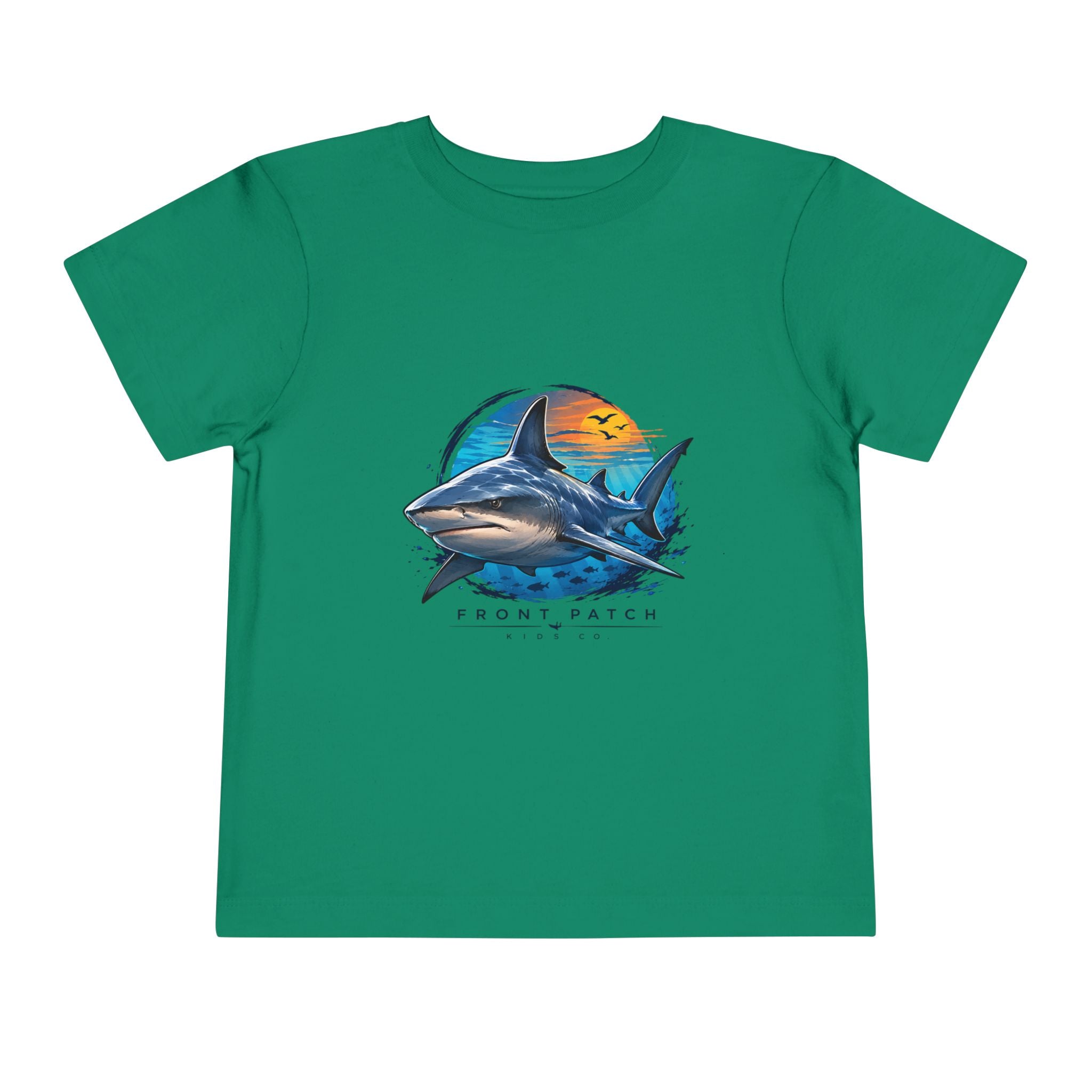 Toddler Tee — 'Front Patch' Surf Shark Graphic Sunset Kids Shirt