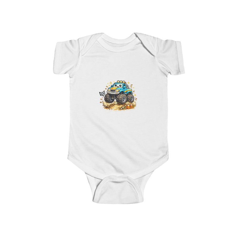 Baby Bodysuit — Colorful Monster Truck Illustration - Front Patch Kids Co.