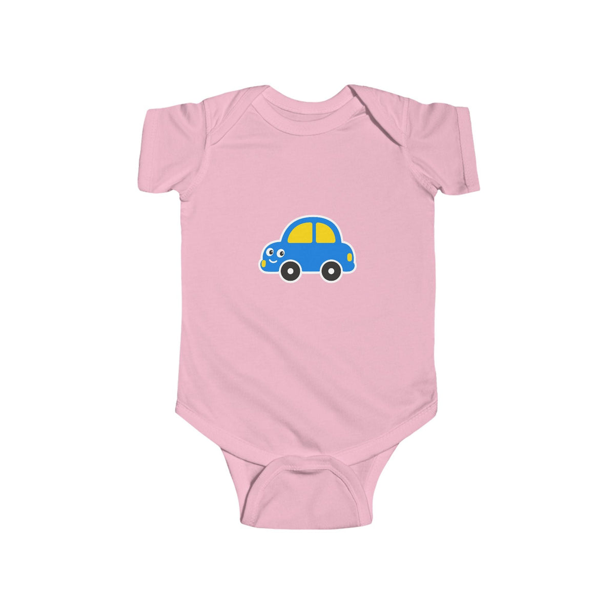 Baby Car Bodysuit – Cute Blue & Yellow Car Infant Onesie - Front Patch Kids Co.
