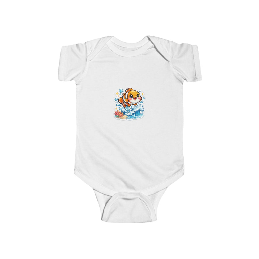 Baby Onesie with Cute Surfing Puppy Illustration – Infant Bodysuit - Front Patch Kids Co.