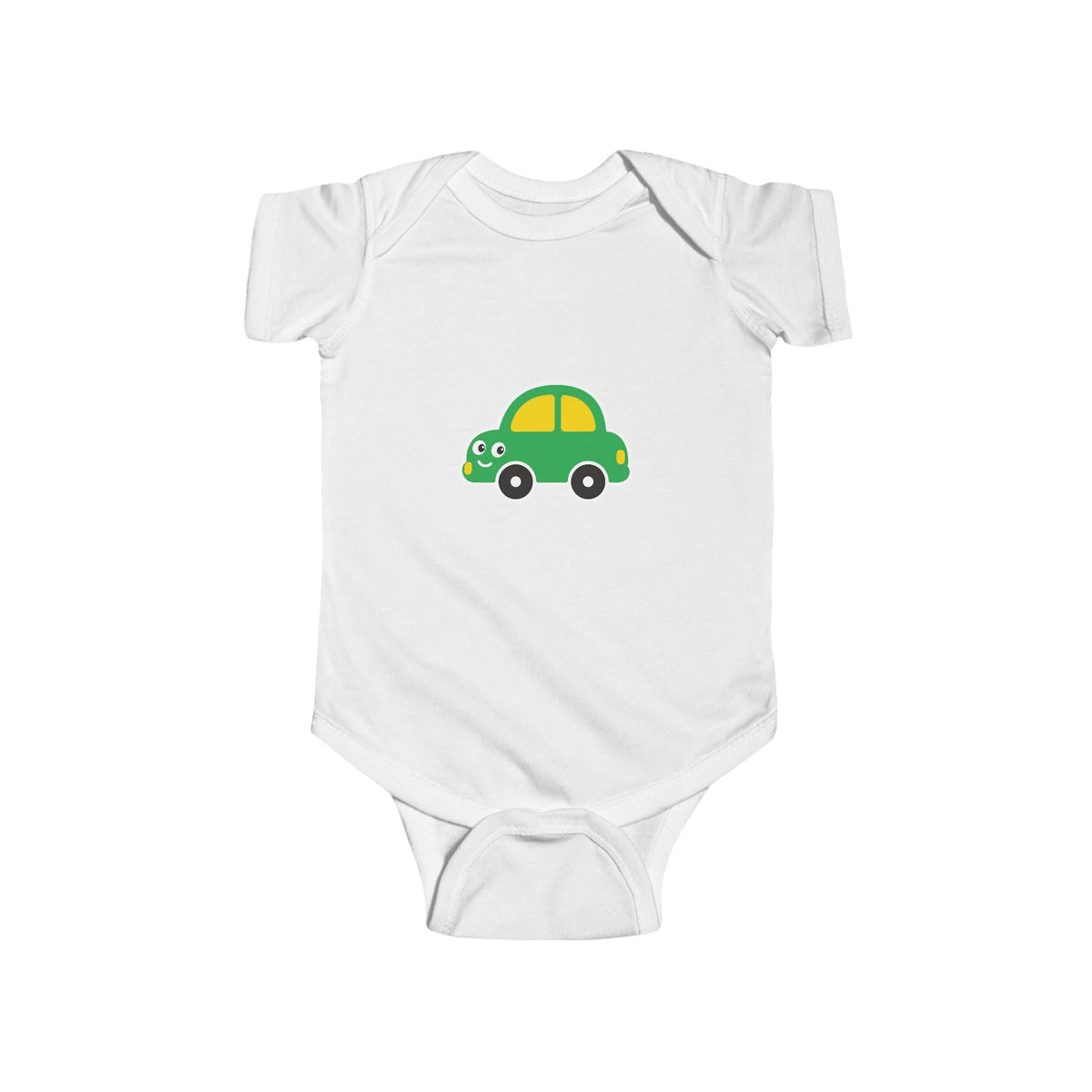 Cute Green Car Infant Bodysuit — Baby Vehicle Onesie - Front Patch Kids Co.