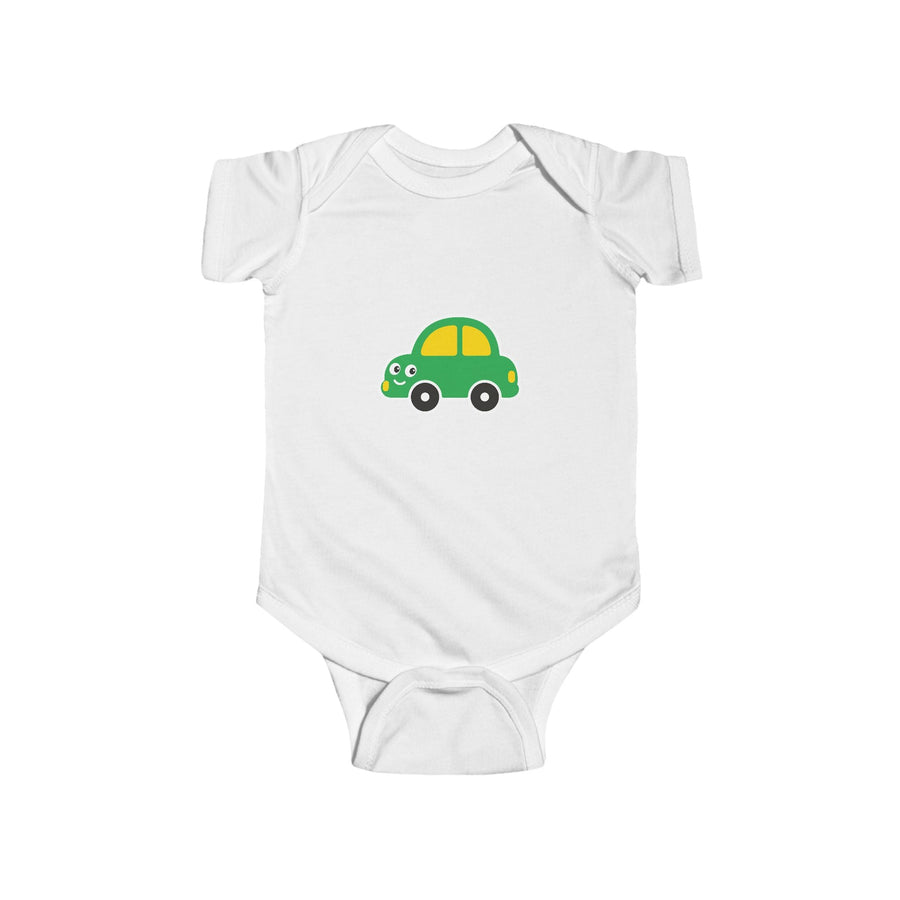 Cute Green Car Infant Bodysuit — Baby Vehicle Onesie - Front Patch Kids Co.