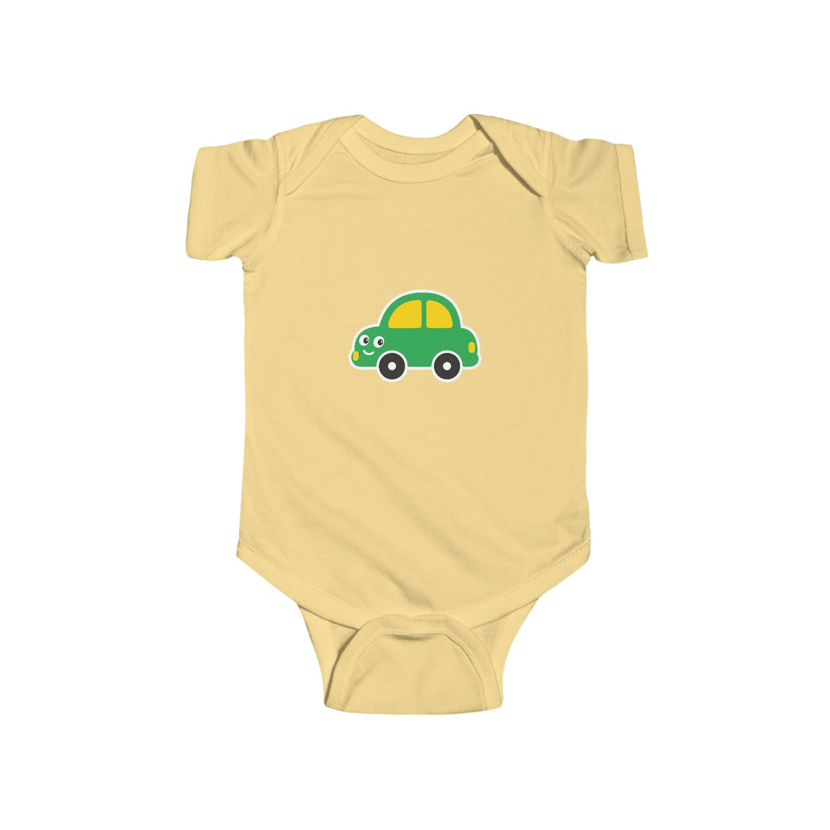 Cute Green Car Infant Bodysuit — Baby Vehicle Onesie - Front Patch Kids Co.