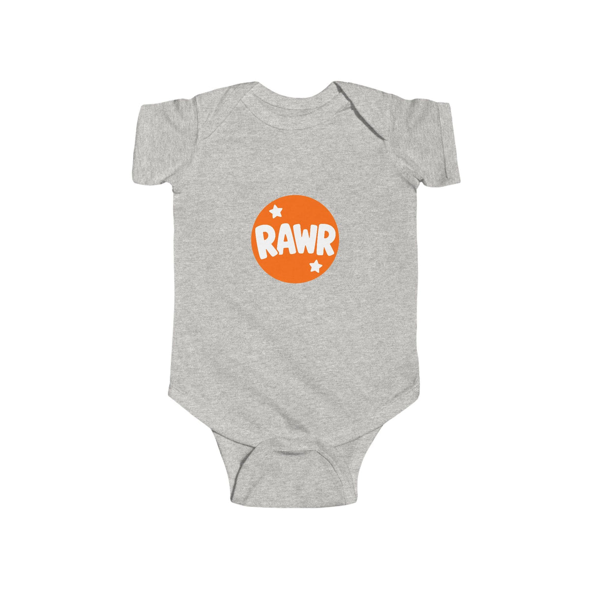 Infant Bodysuit — "RAWR" Orange Circle Baby Onesie, Cute Dinosaur/Nursery Gift - Front Patch Kids Co.