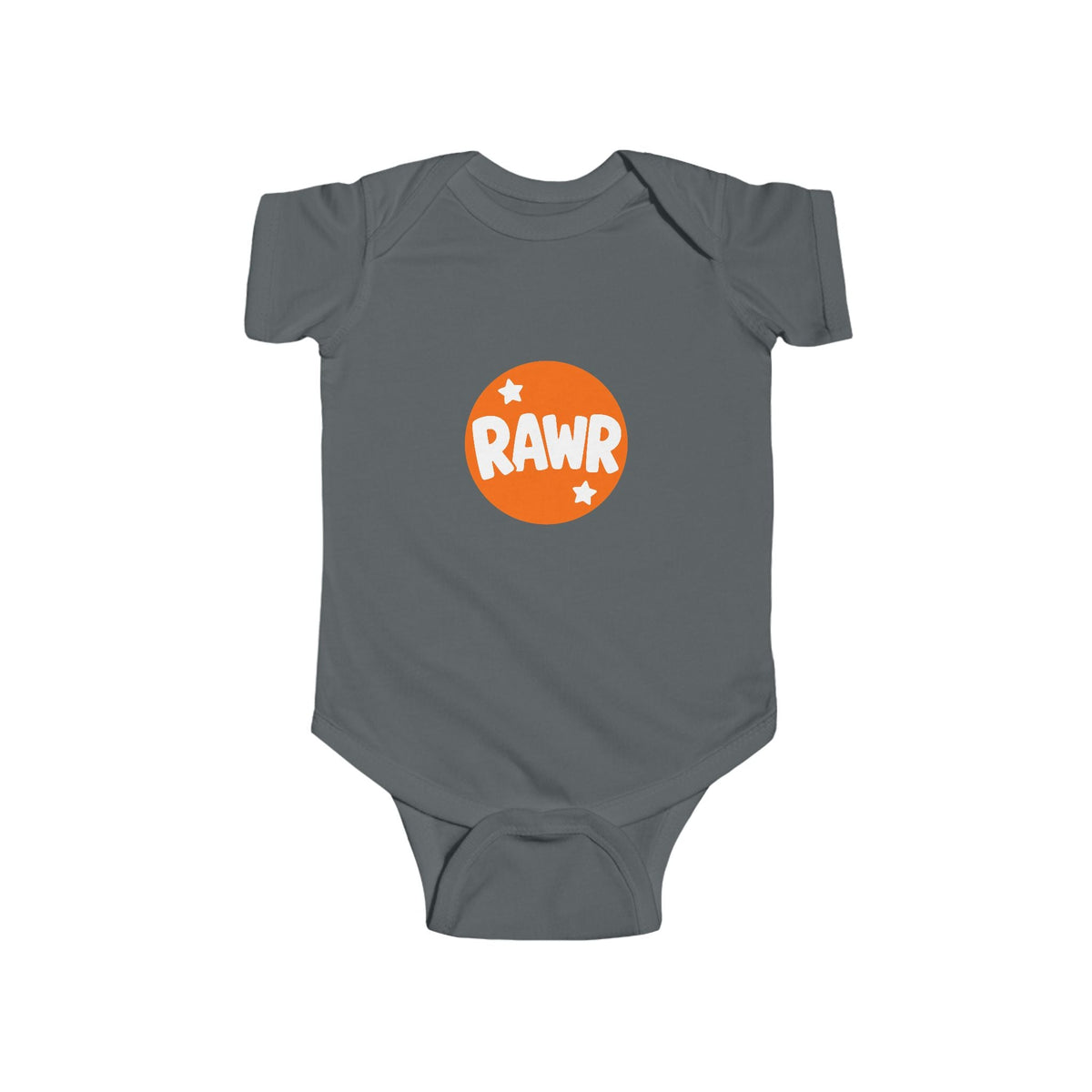 Infant Bodysuit — "RAWR" Orange Circle Baby Onesie, Cute Dinosaur/Nursery Gift - Front Patch Kids Co.