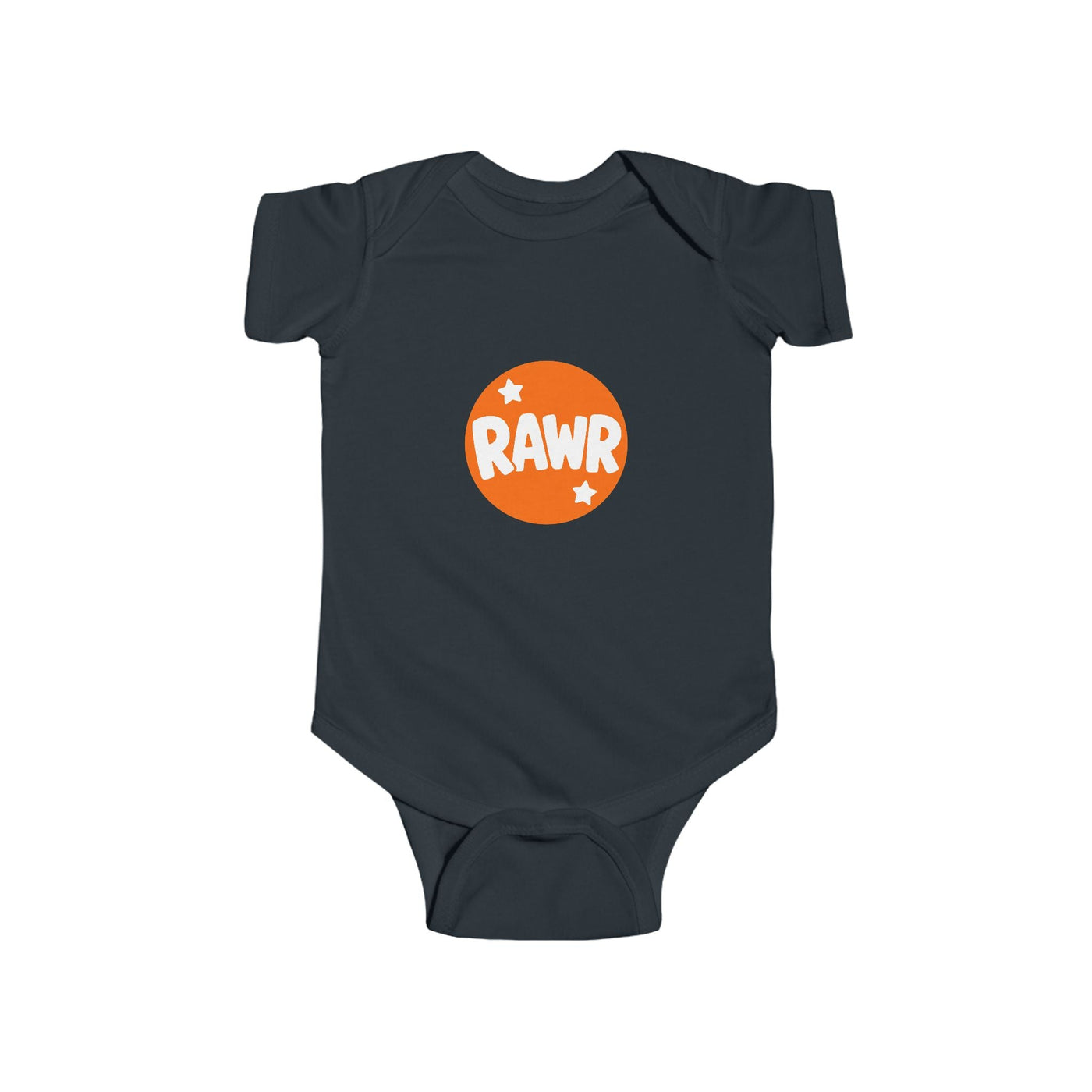 Infant Bodysuit — "RAWR" Orange Circle Baby Onesie, Cute Dinosaur/Nursery Gift - Front Patch Kids Co.