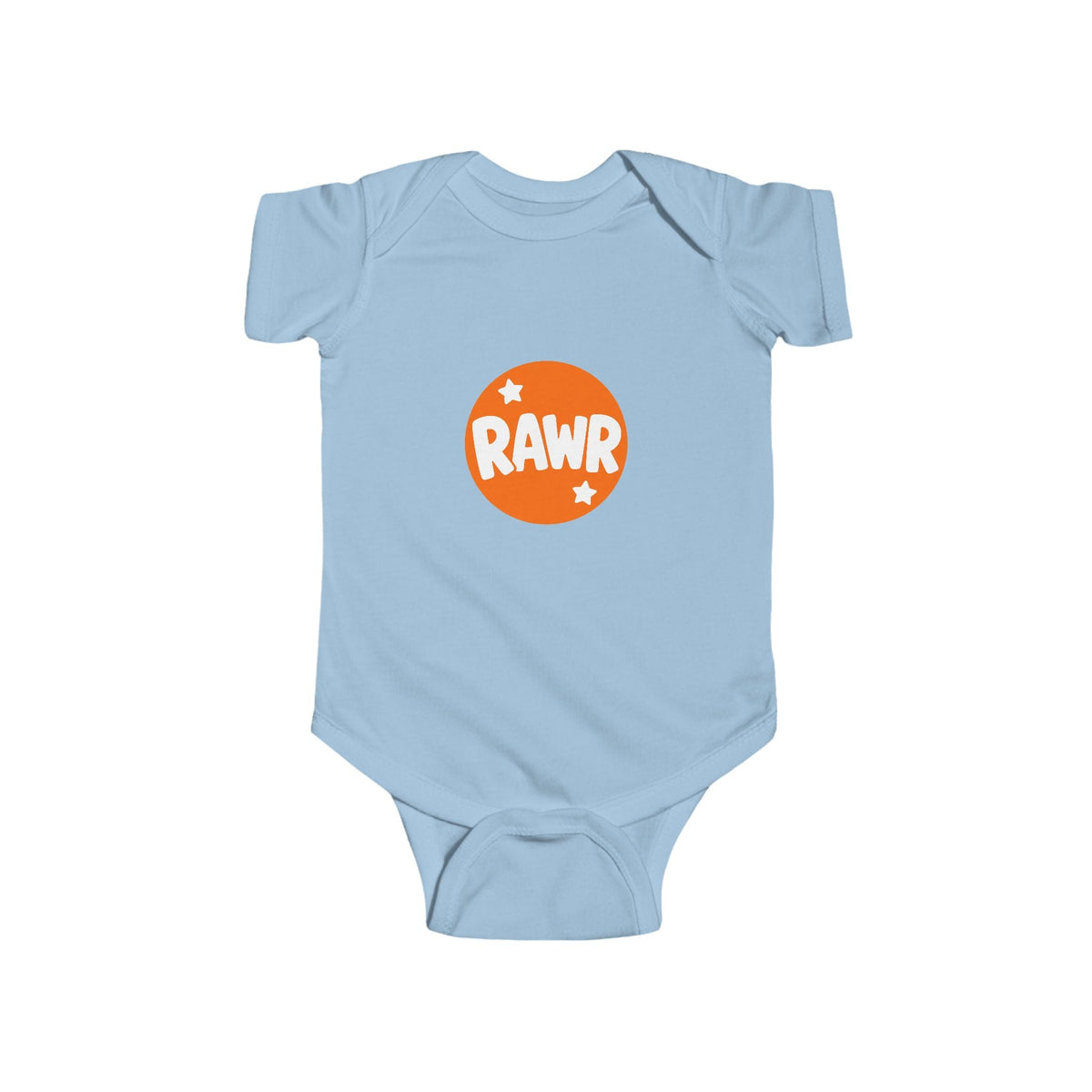 Infant Bodysuit — "RAWR" Orange Circle Baby Onesie, Cute Dinosaur/Nursery Gift - Front Patch Kids Co.