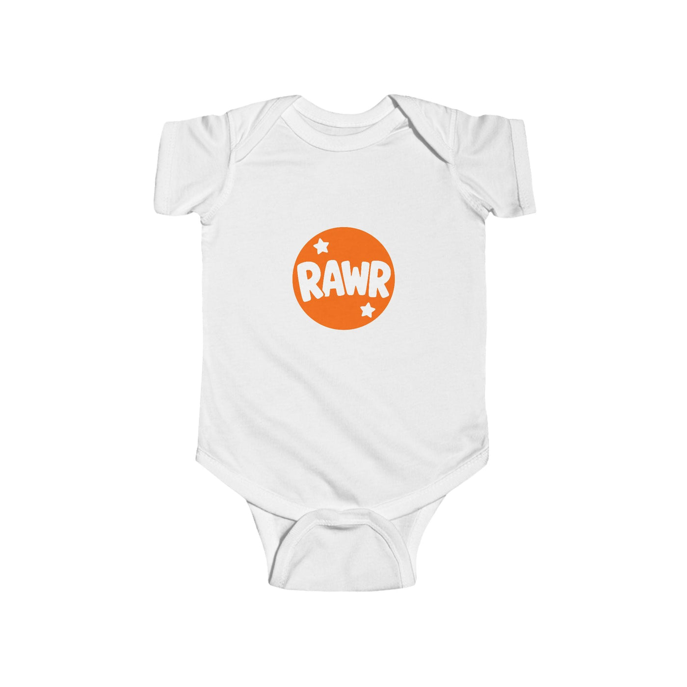 Infant Bodysuit — "RAWR" Orange Circle Baby Onesie, Cute Dinosaur/Nursery Gift - Front Patch Kids Co.