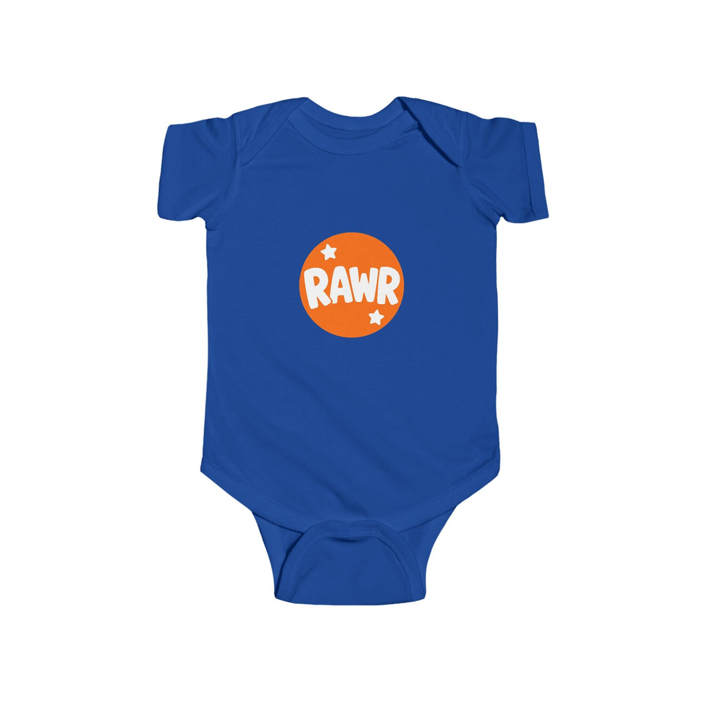 Infant Bodysuit — "RAWR" Orange Circle Baby Onesie, Cute Dinosaur/Nursery Gift - Front Patch Kids Co.