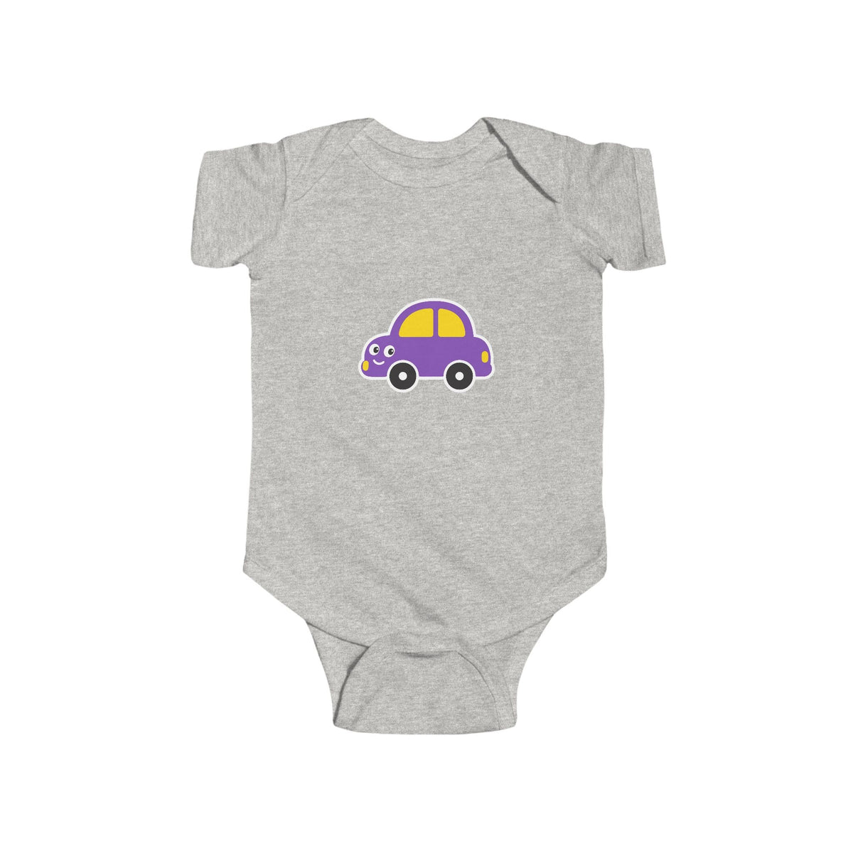 Purple Cartoon Car Baby Bodysuit - Cute Infant Onesie for Newborns & Baby Shower Gifts - Front Patch Kids Co.