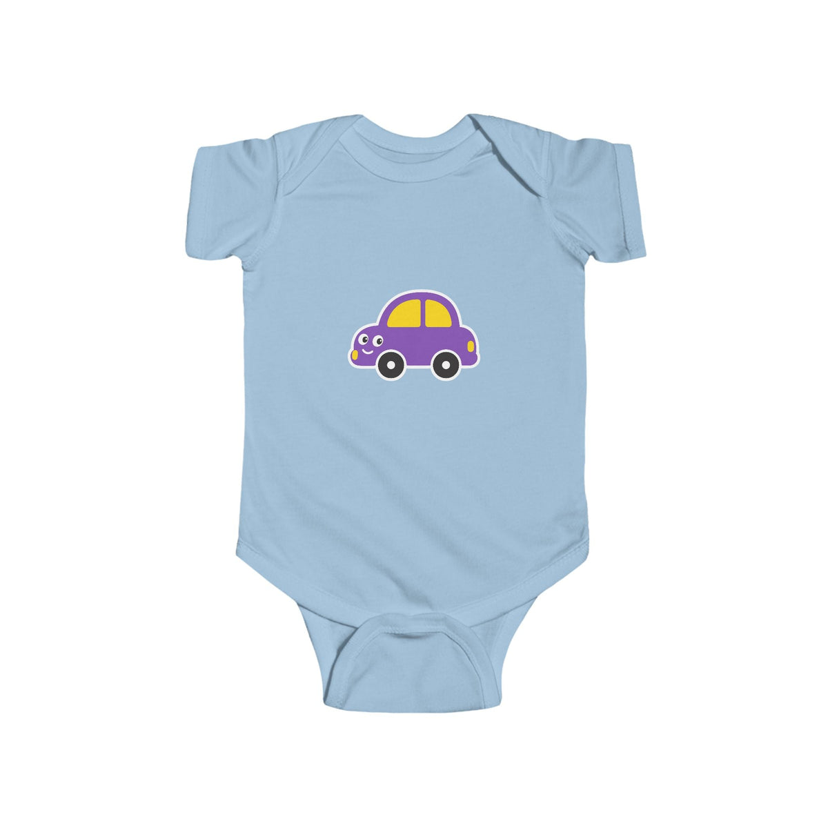 Purple Cartoon Car Baby Bodysuit - Cute Infant Onesie for Newborns & Baby Shower Gifts - Front Patch Kids Co.