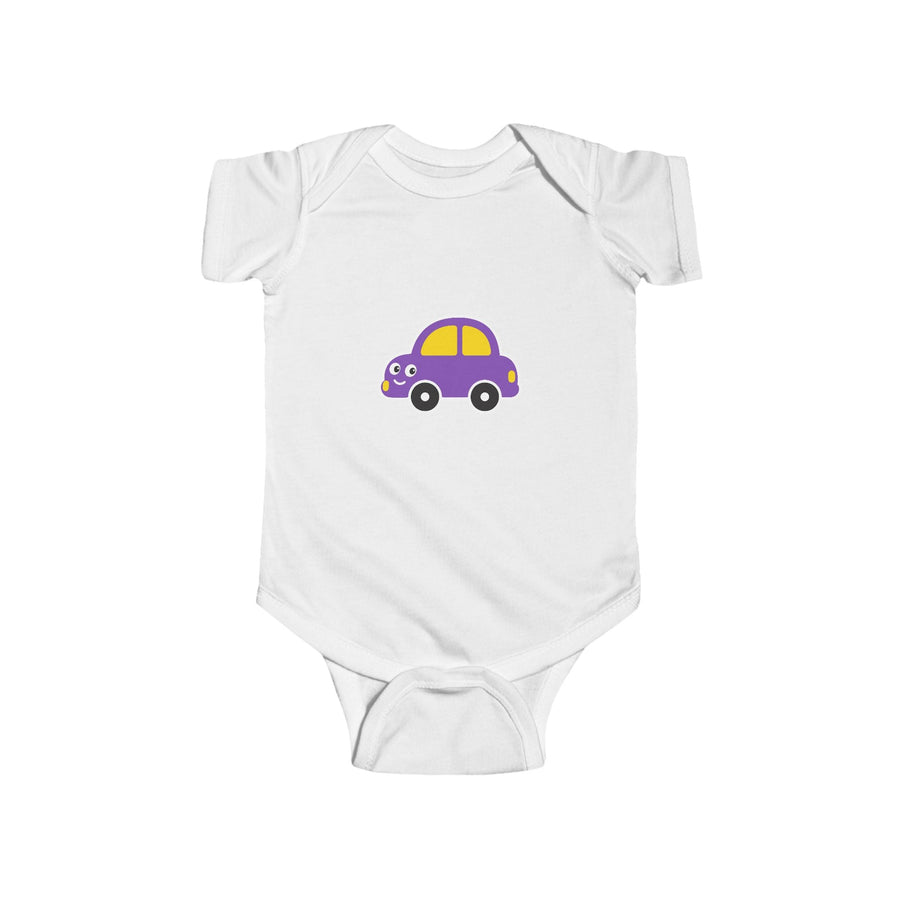 Purple Cartoon Car Baby Bodysuit - Cute Infant Onesie for Newborns & Baby Shower Gifts - Front Patch Kids Co.
