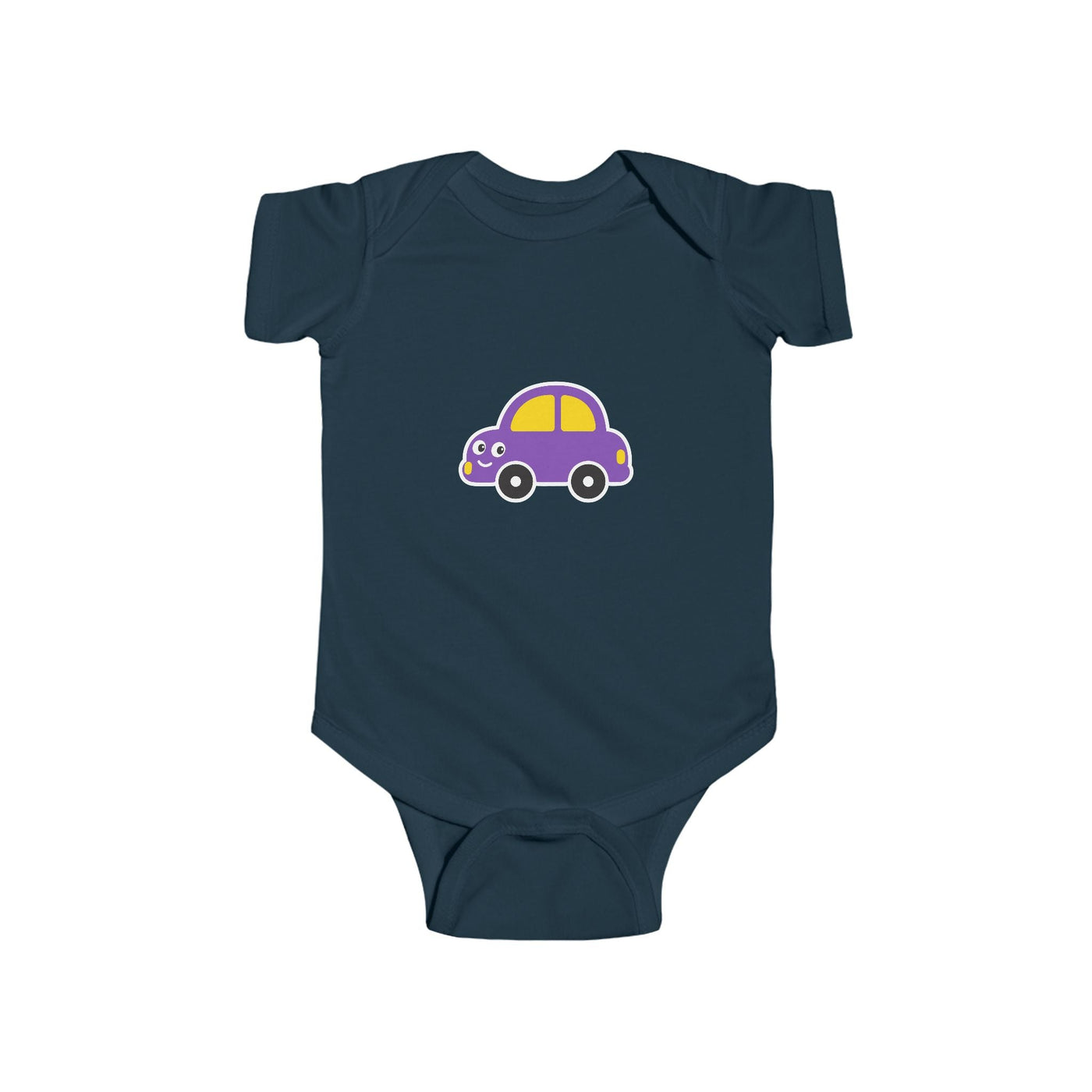 Purple Cartoon Car Baby Bodysuit - Cute Infant Onesie for Newborns & Baby Shower Gifts - Front Patch Kids Co.
