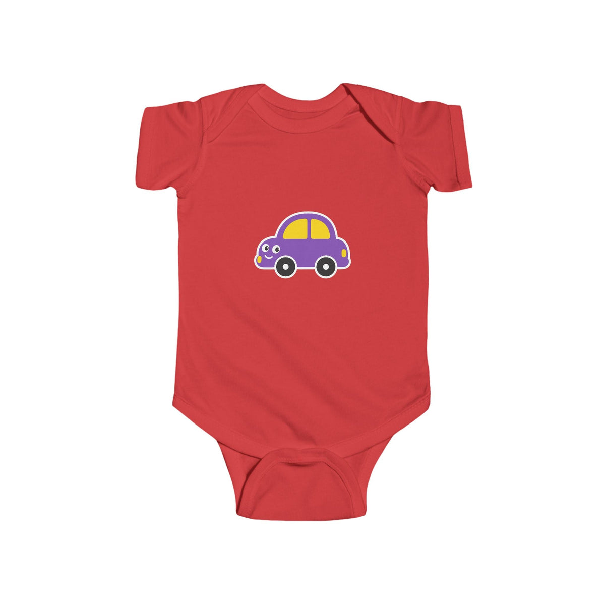 Purple Cartoon Car Baby Bodysuit - Cute Infant Onesie for Newborns & Baby Shower Gifts - Front Patch Kids Co.