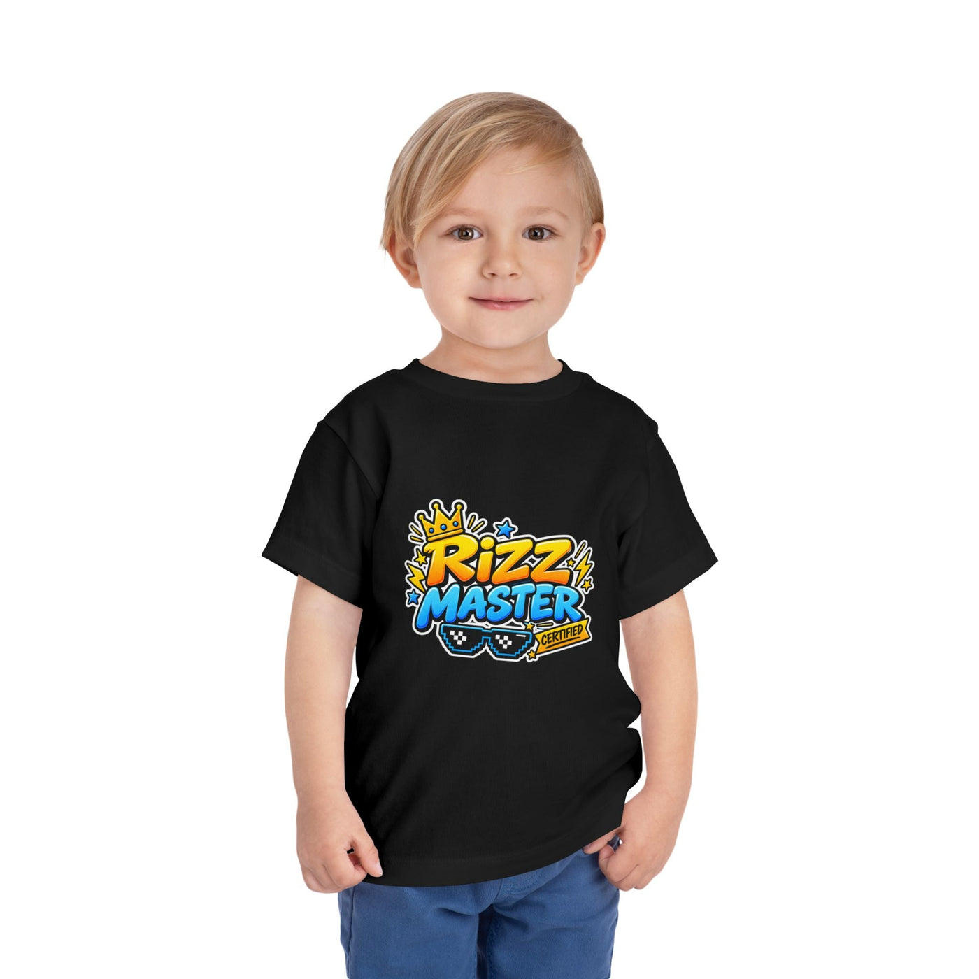 Rizz Master Toddler Tee — Cute Crown & Sunglasses Graphic Shirt - Front Patch Kids Co.