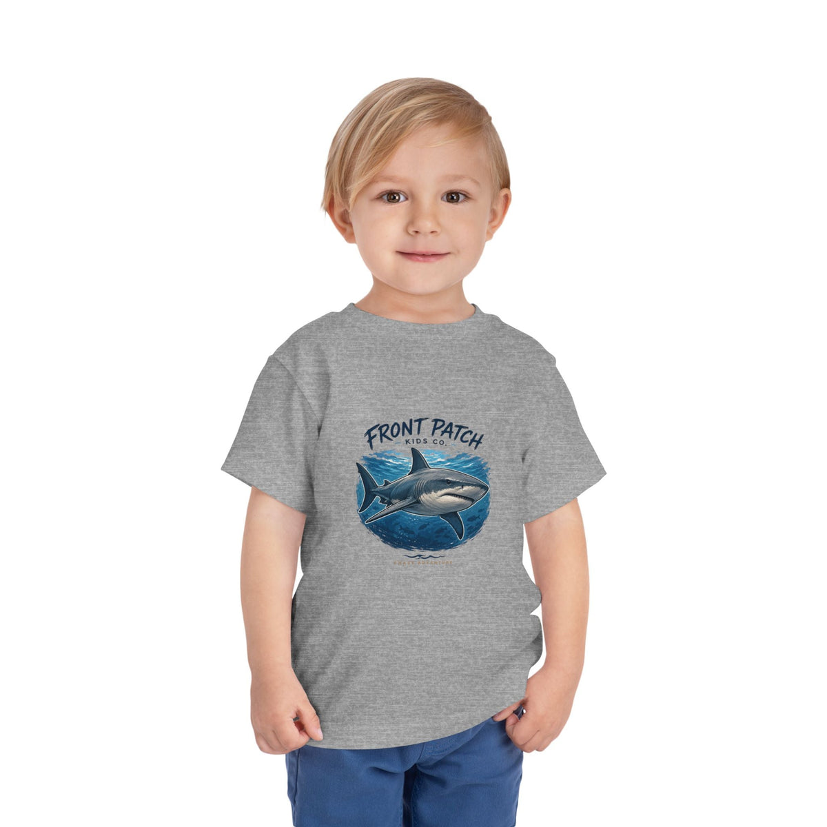 Toddler Shark Tee - "Front Patch" Ocean Shark Graphic Kids Shirt - Front Patch Kids Co.