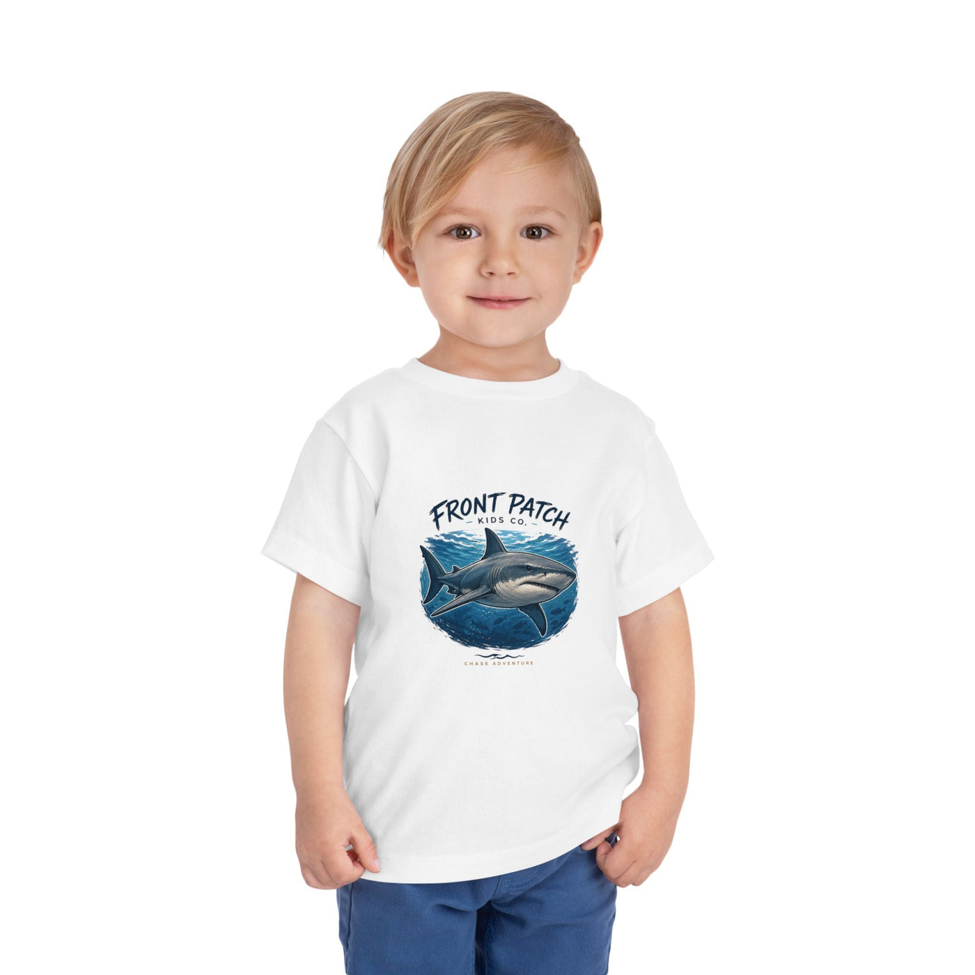 Toddler Shark Tee - "Front Patch" Ocean Shark Graphic Kids Shirt - Front Patch Kids Co.