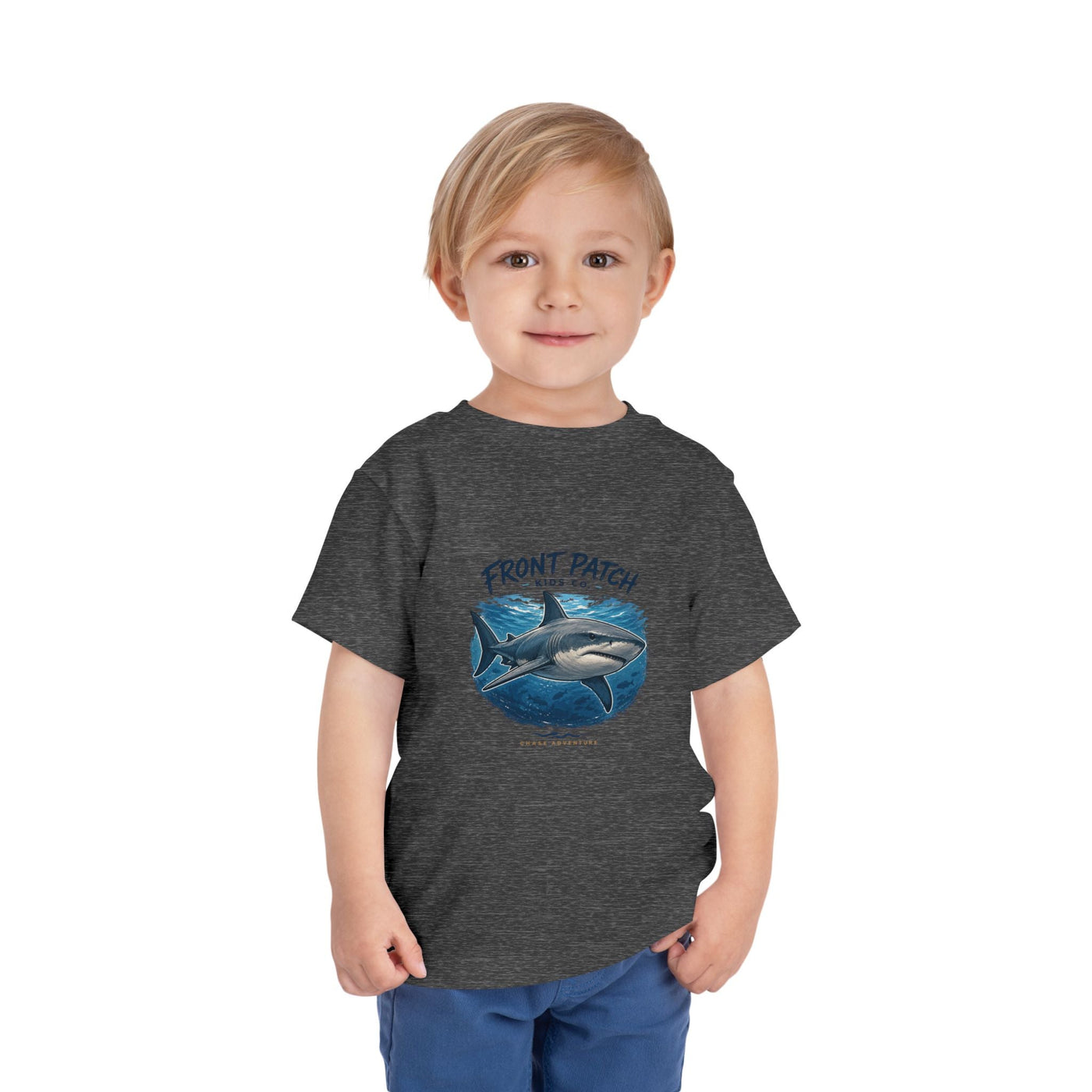 Toddler Shark Tee - "Front Patch" Ocean Shark Graphic Kids Shirt - Front Patch Kids Co.