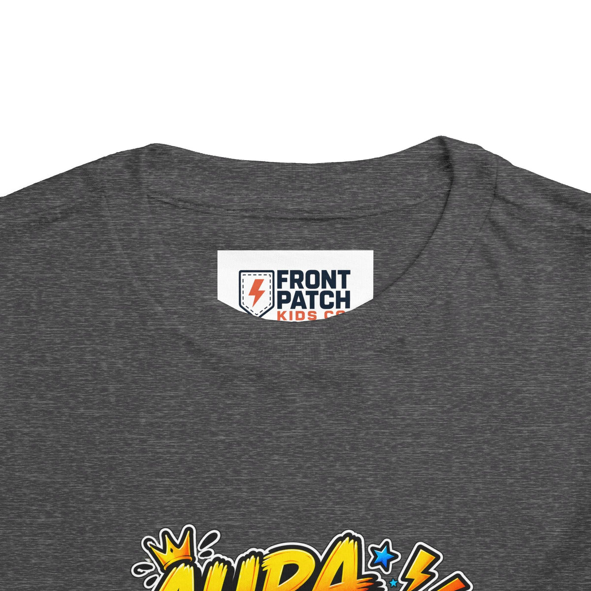 Toddler Tee — 'Aura +1000' Skateboard Shark Graphic Shirt - Front Patch Kids Co.