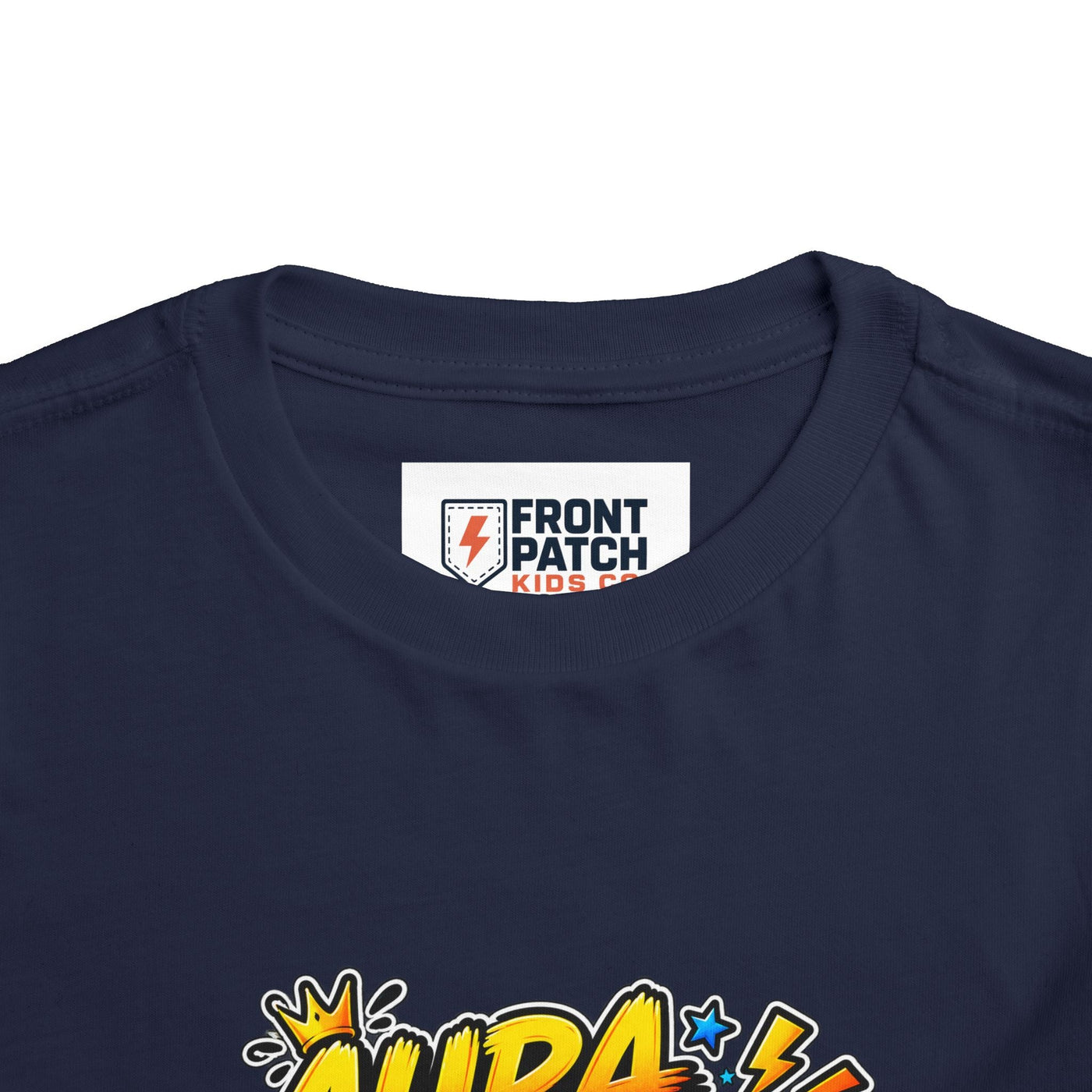 Toddler Tee — 'Aura +1000' Skateboard Shark Graphic Shirt - Front Patch Kids Co.