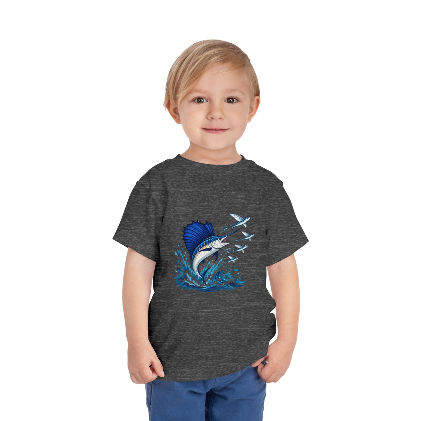 Toddler Tee — Blue Sailfish & Flying Fish Ocean Graphic - Front Patch Kids Co.