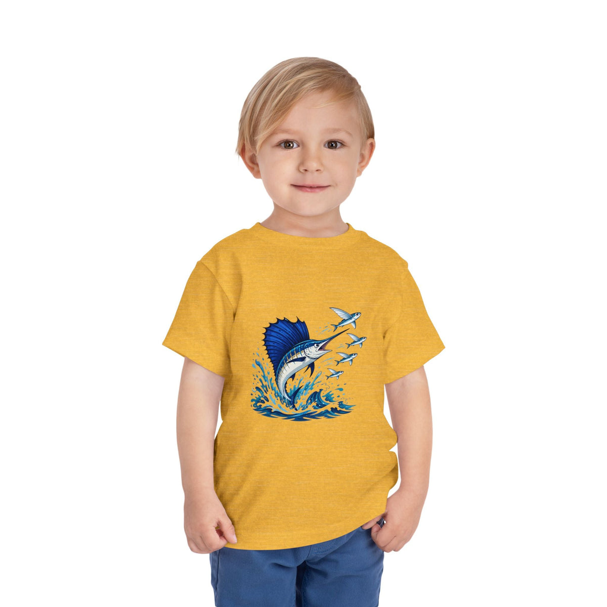 Toddler Tee — Blue Sailfish & Flying Fish Ocean Graphic - Front Patch Kids Co.