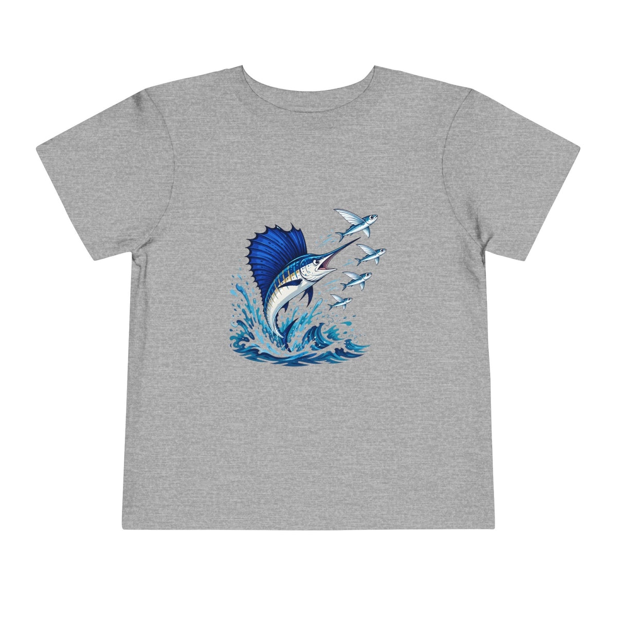 Toddler Tee — Blue Sailfish & Flying Fish Ocean Graphic - Front Patch Kids Co.