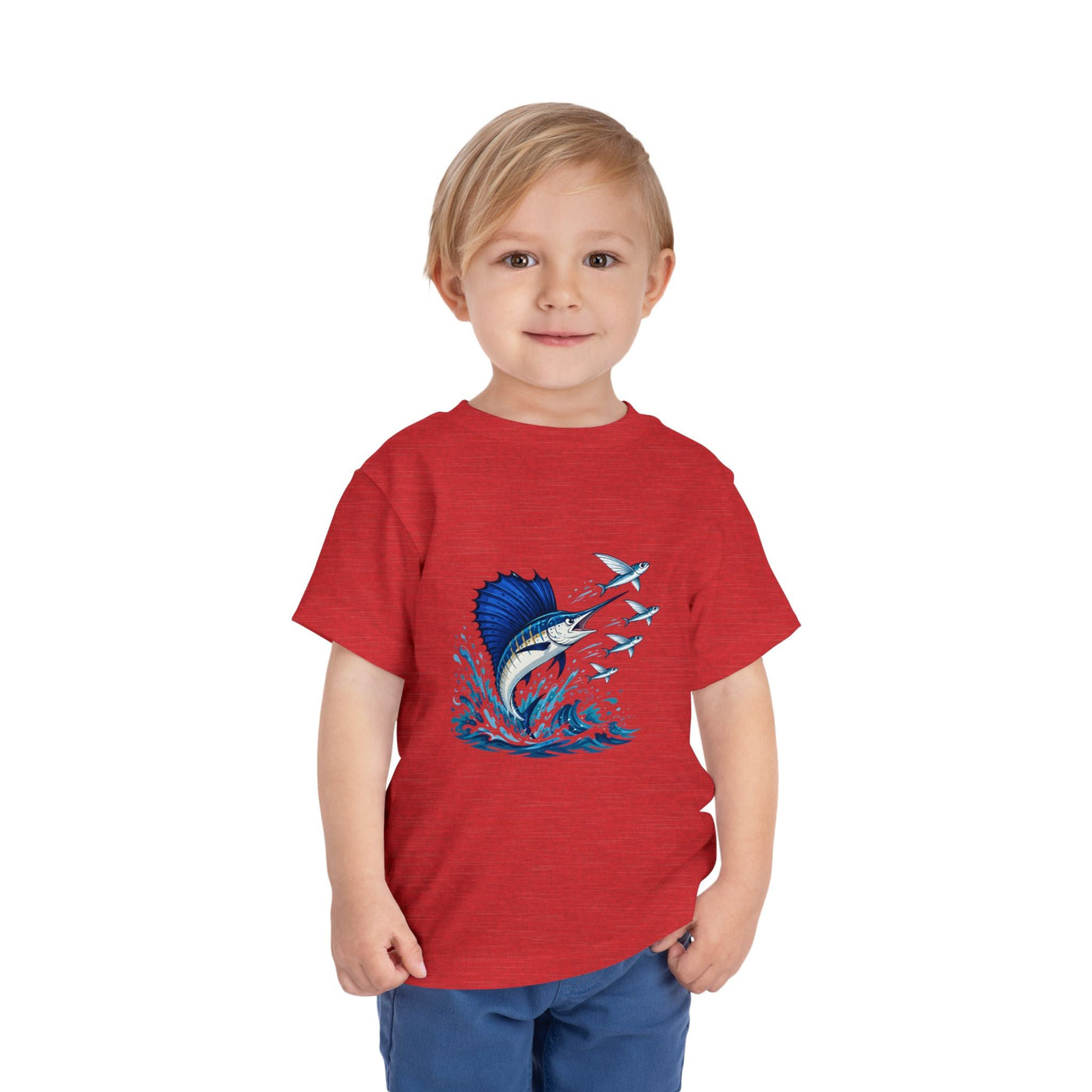 Toddler Tee — Blue Sailfish & Flying Fish Ocean Graphic - Front Patch Kids Co.