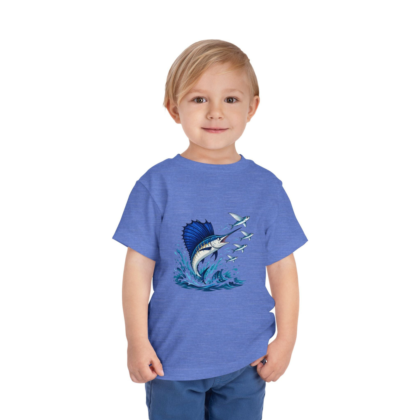 Toddler Tee — Blue Sailfish & Flying Fish Ocean Graphic - Front Patch Kids Co.