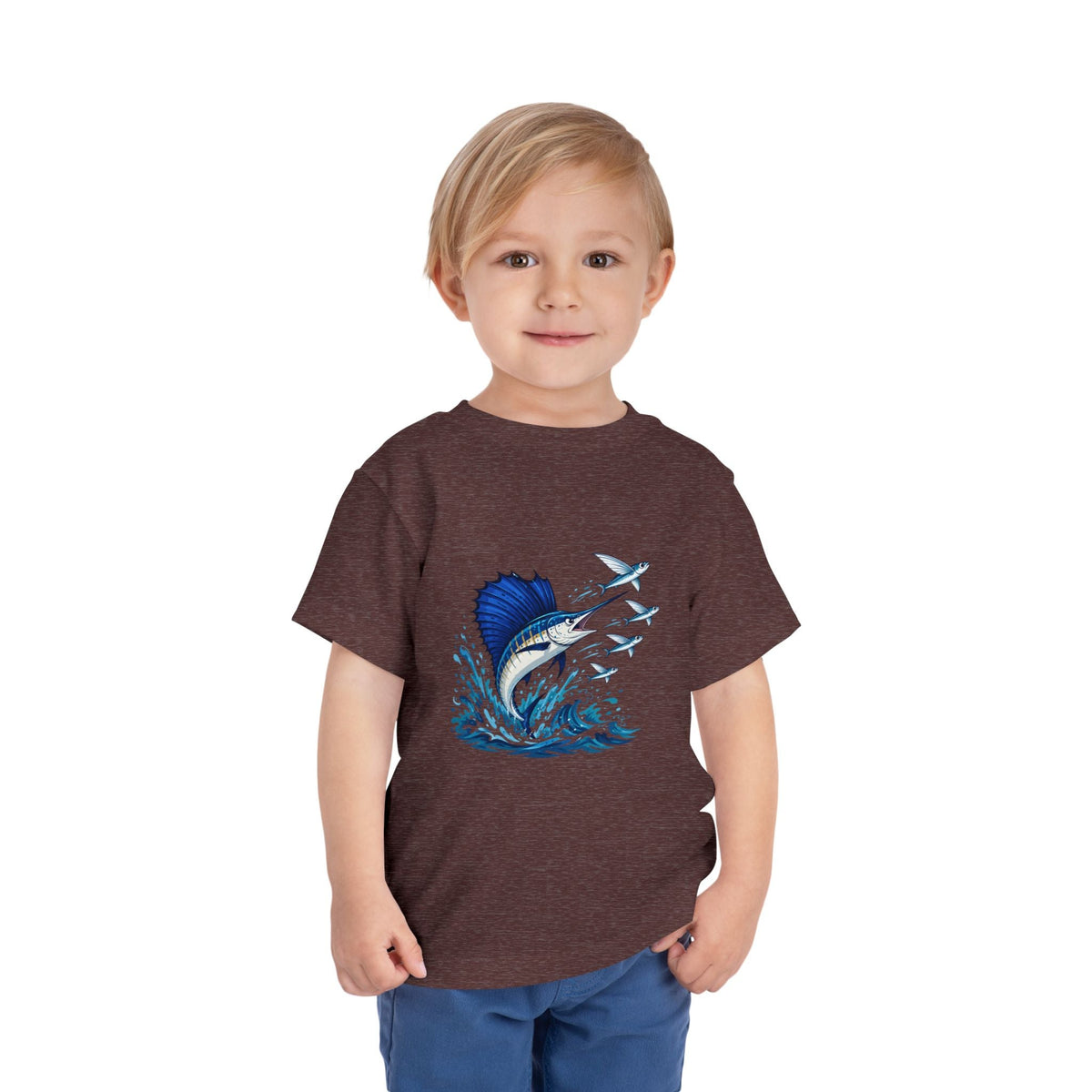 Toddler Tee — Blue Sailfish & Flying Fish Ocean Graphic - Front Patch Kids Co.