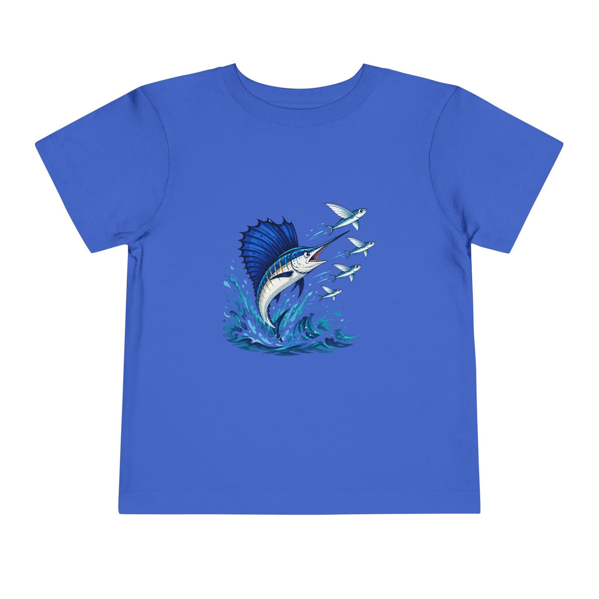 Toddler Tee — Blue Sailfish & Flying Fish Ocean Graphic - Front Patch Kids Co.