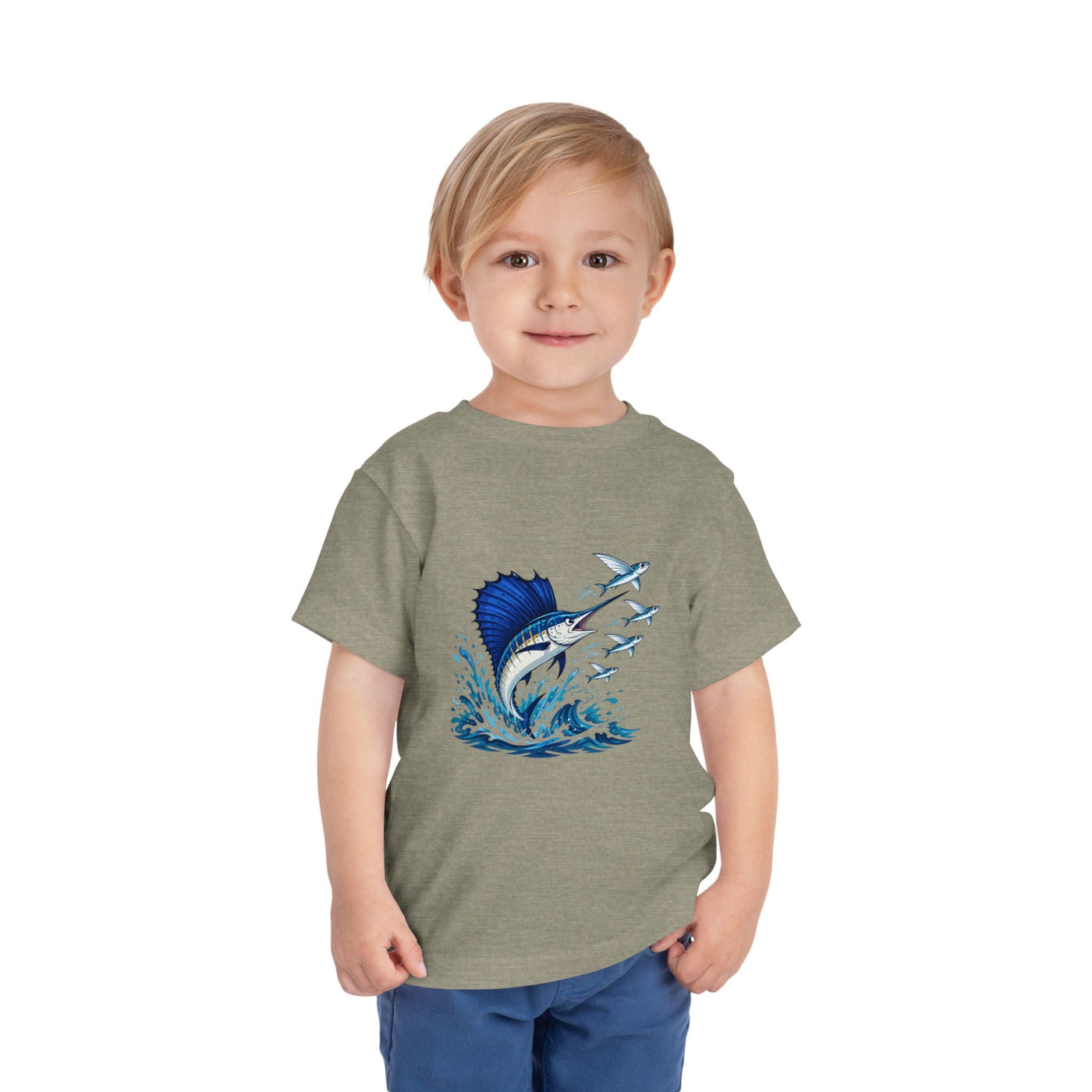 Toddler Tee — Blue Sailfish & Flying Fish Ocean Graphic - Front Patch Kids Co.