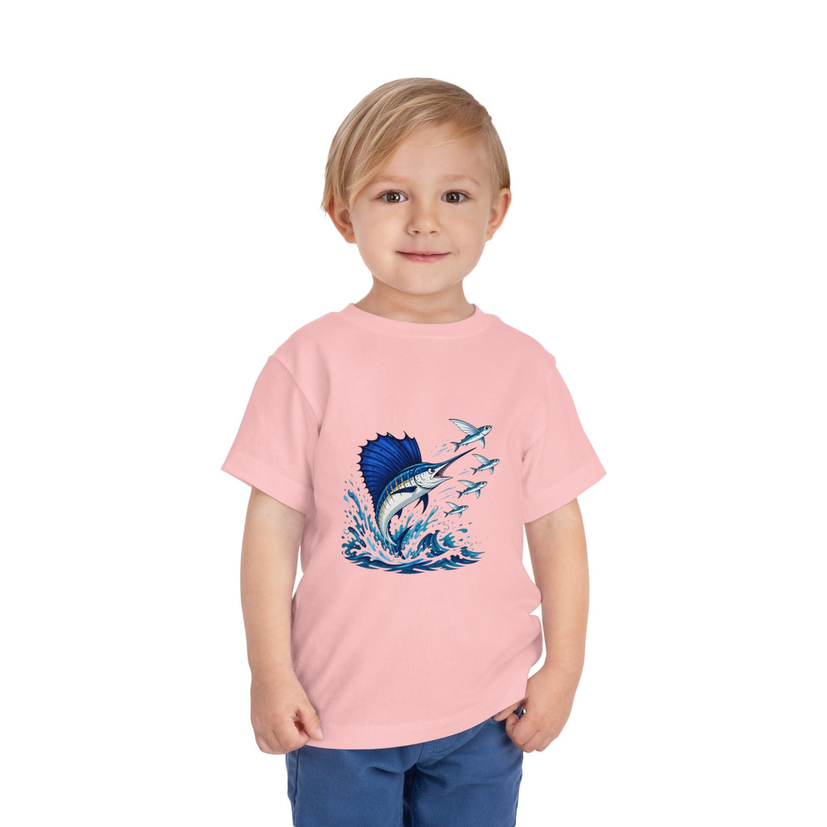Toddler Tee — Blue Sailfish & Flying Fish Ocean Graphic - Front Patch Kids Co.