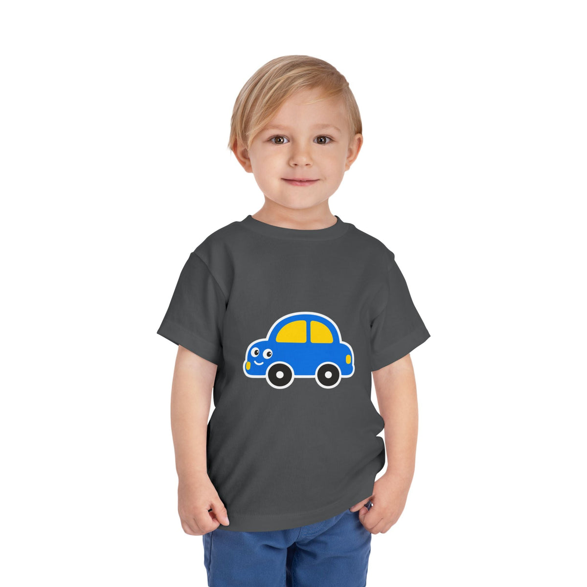 Toddler Tee — Cute Blue Cartoon Car Graphic - Front Patch Kids Co.