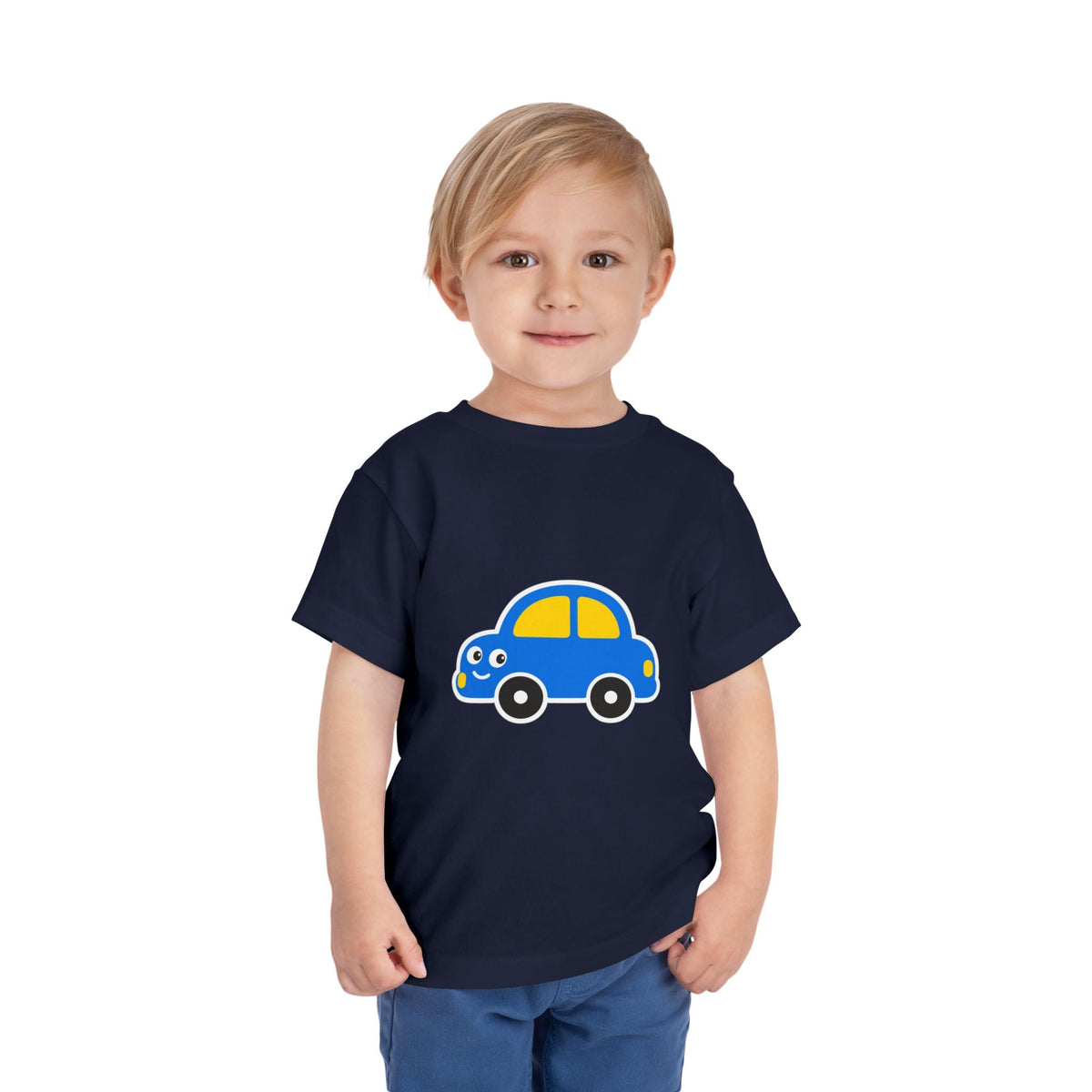 Toddler Tee — Cute Blue Cartoon Car Graphic - Front Patch Kids Co.